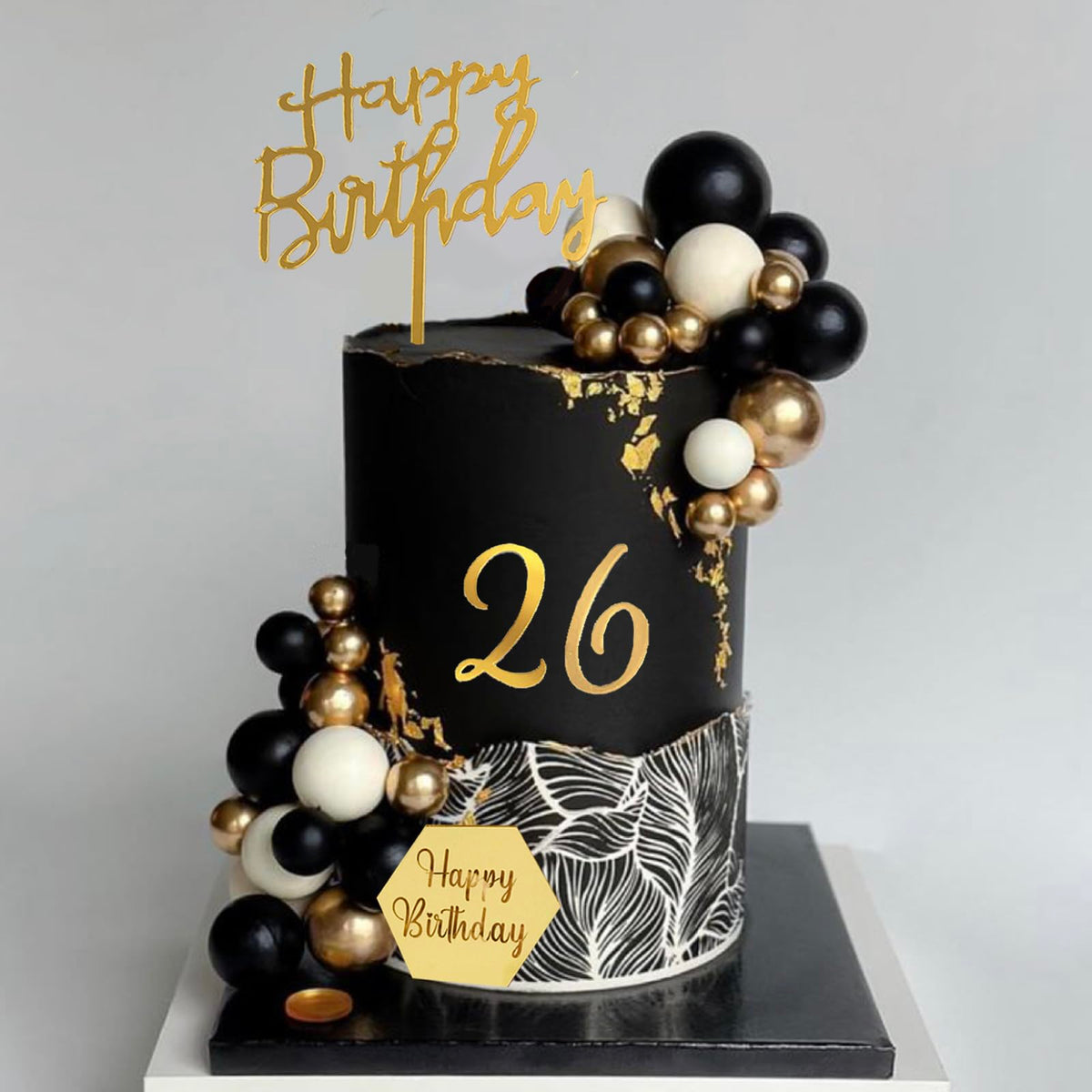 SONICEBUY black balls cake toppers for elegant black theme celebrations.