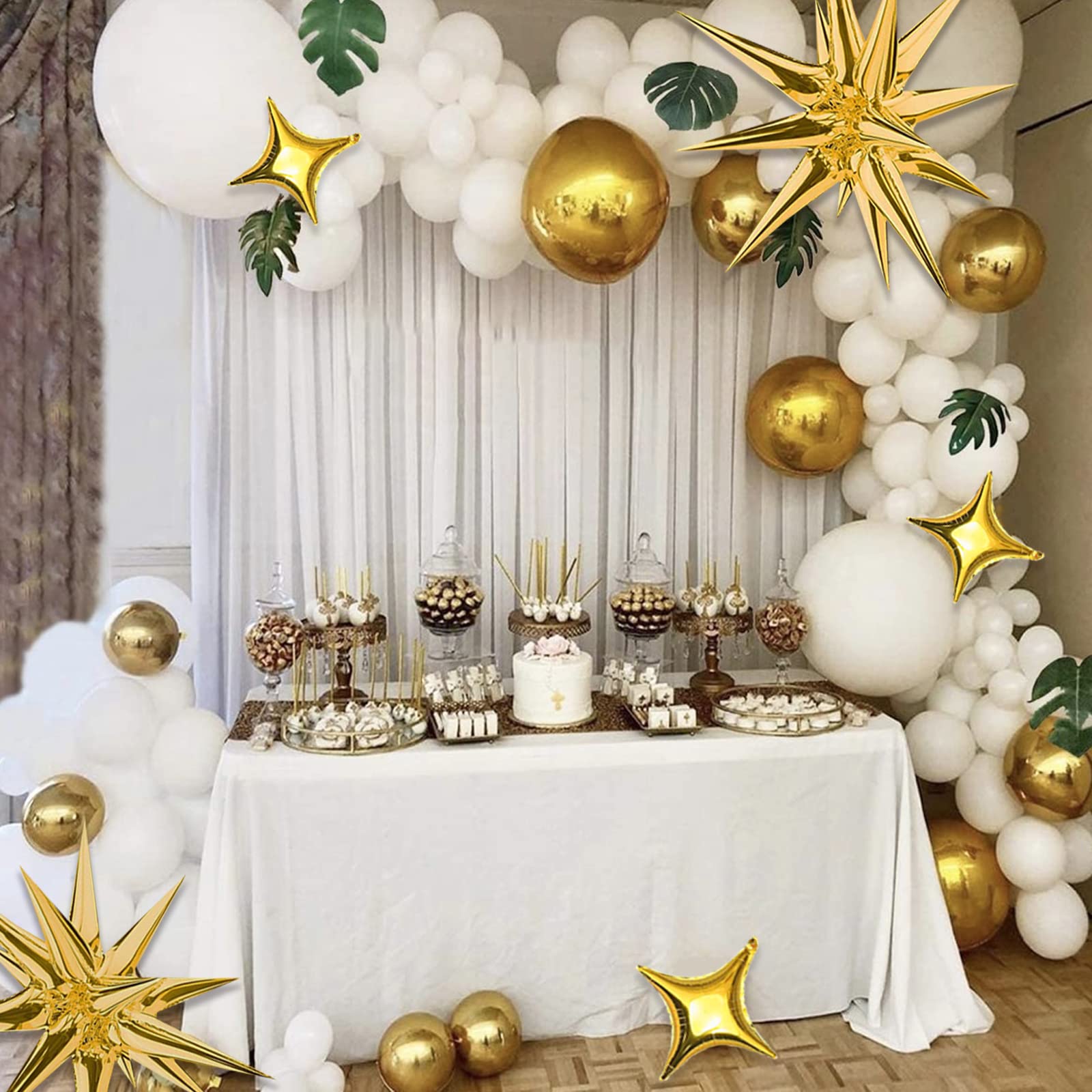 SONICEBUY gold four-point star balloon adds elegant party accents