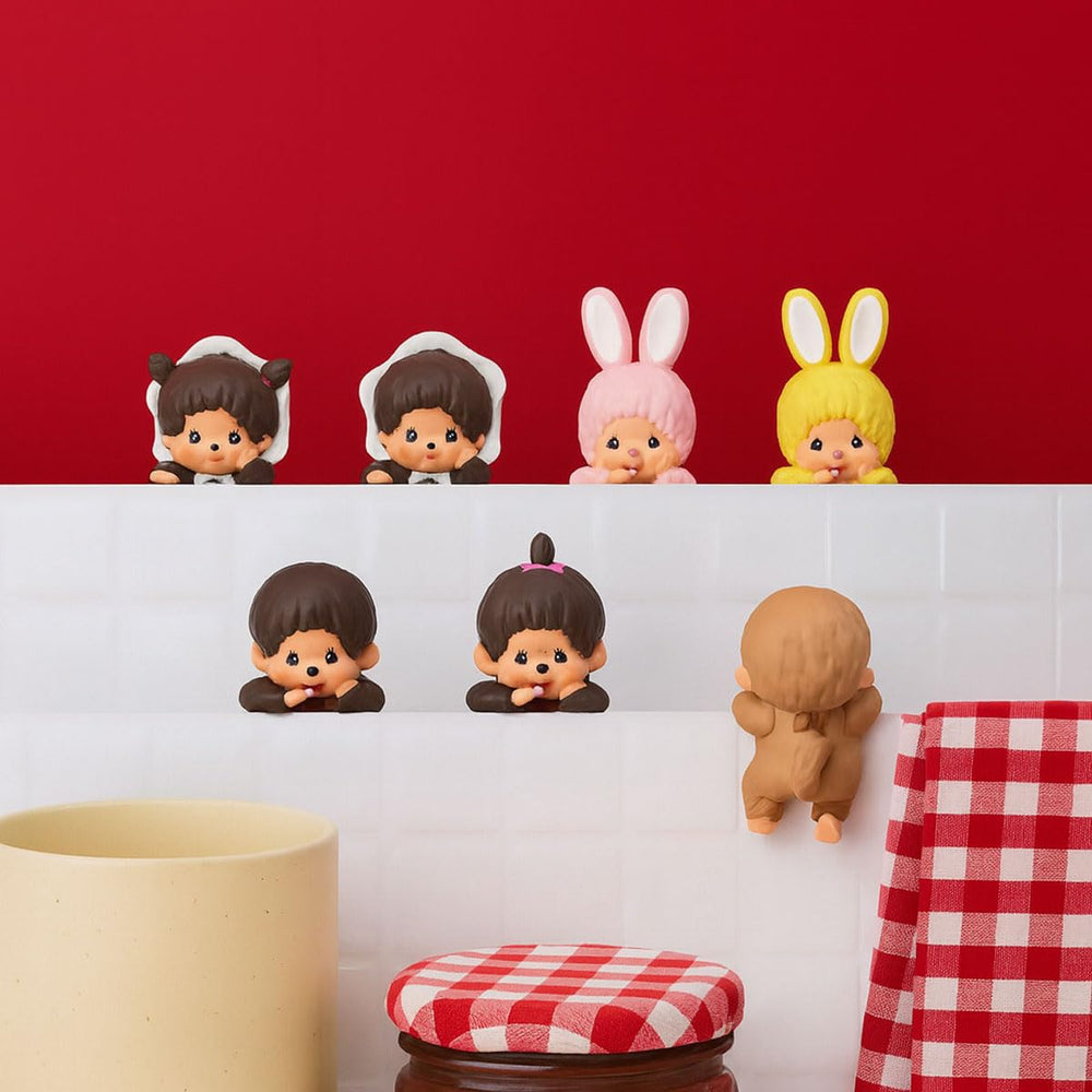 Six Monchhichi HIPPERS figures plus one secret, collectible lineup.
