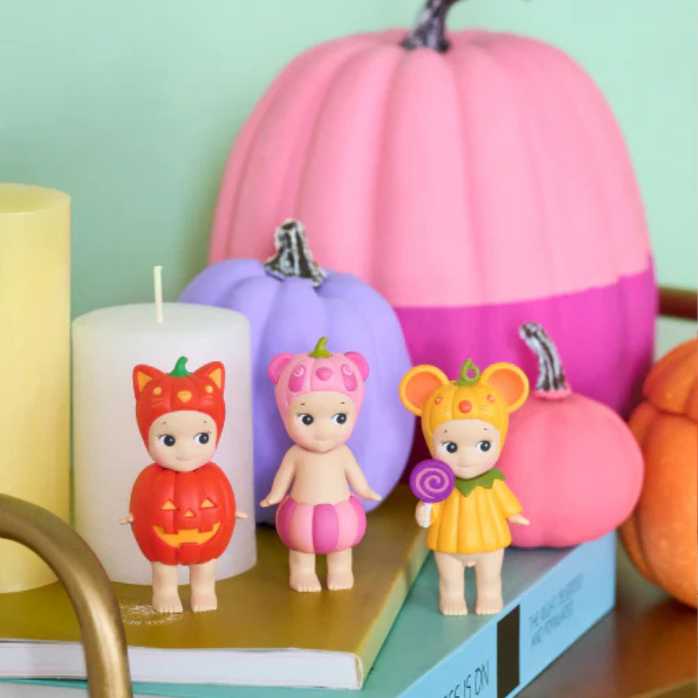 Sonny Angel Pumpkin Patch elephant figure adds whimsy to collectible displays.