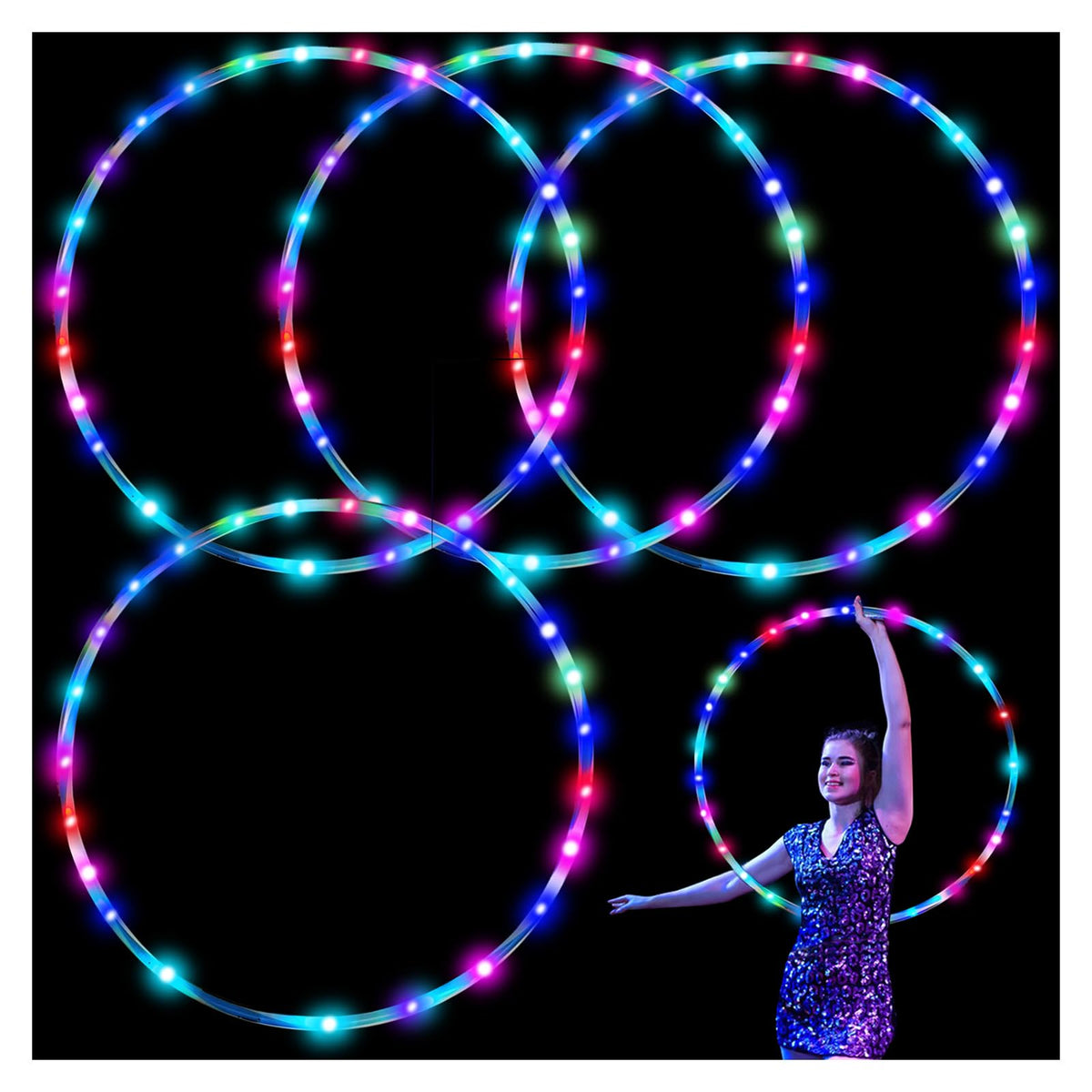SONSA 4-pack LED hoops folded for easy transport and travel.