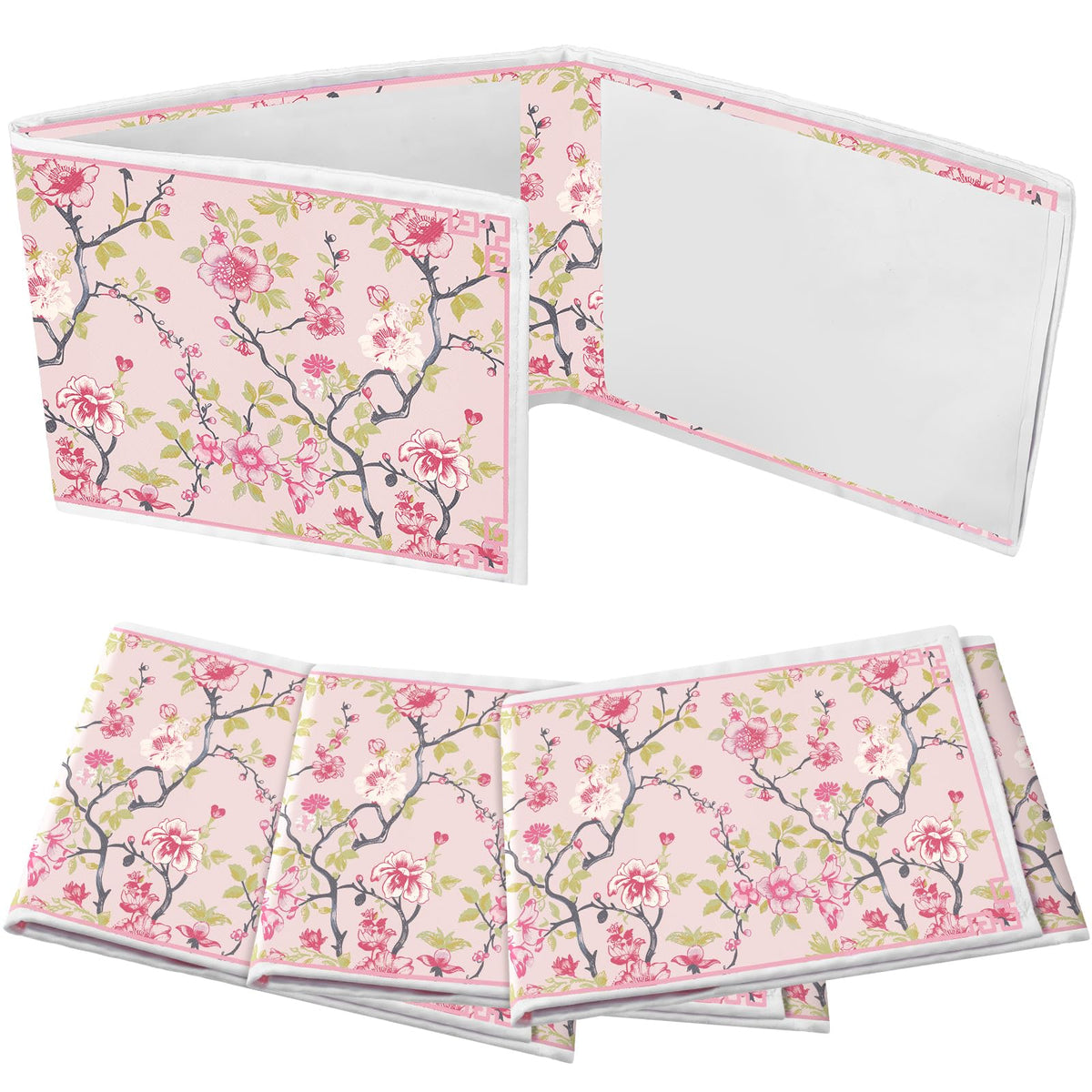 Sonwyoung chinoiserie mahjong card holder front view with soft fabric and pink green print.