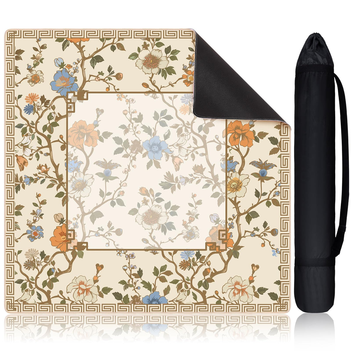 Sonwyoung chinoiserie mahjong mat in beige and white for elegant gameplay.