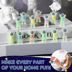 Sonwyoung glow-in-the-dark astronaut figurine in green enhances space-themed party decor.