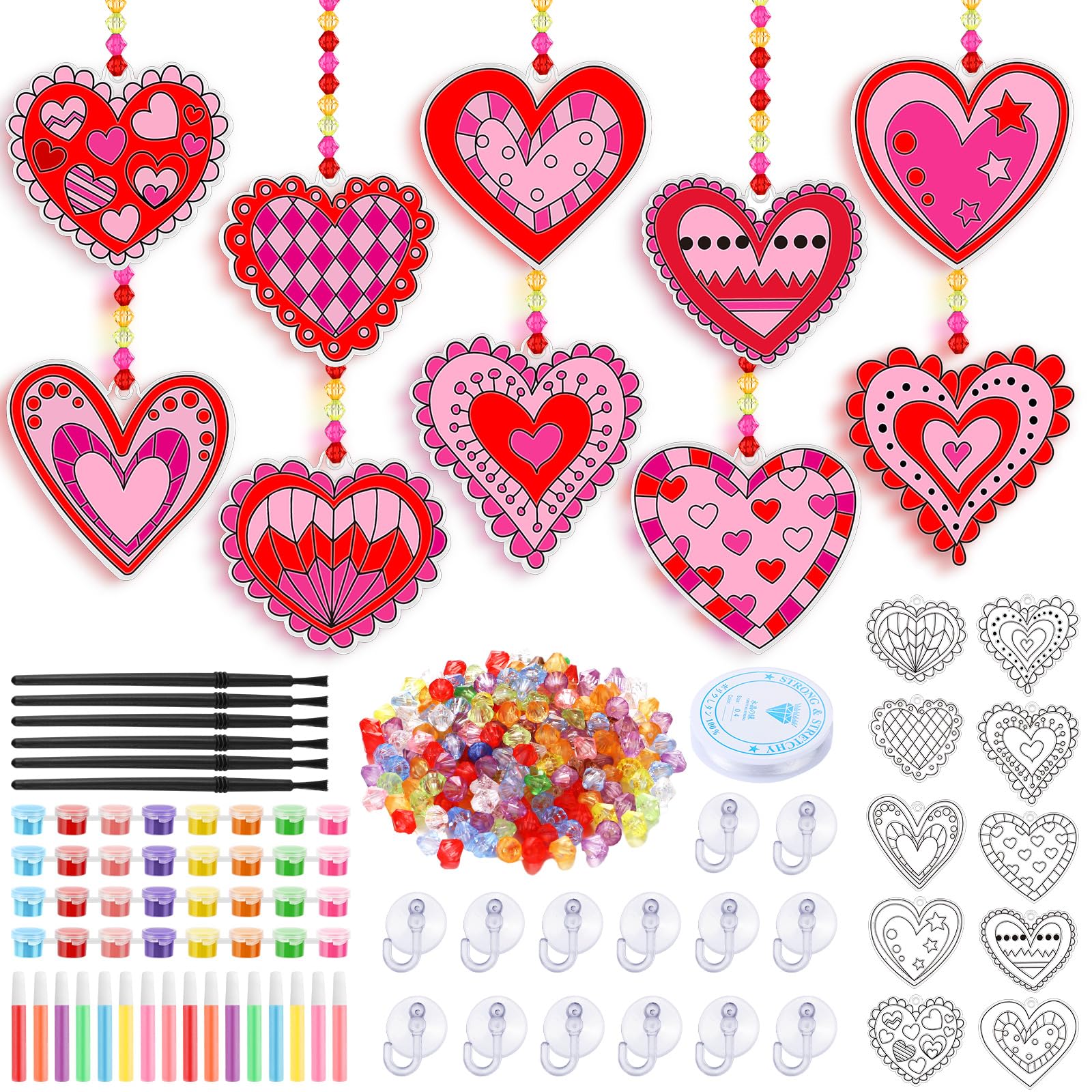 Sonwyoung valentines heart suncatchers kit glows in sunlight, ideal for family crafting.