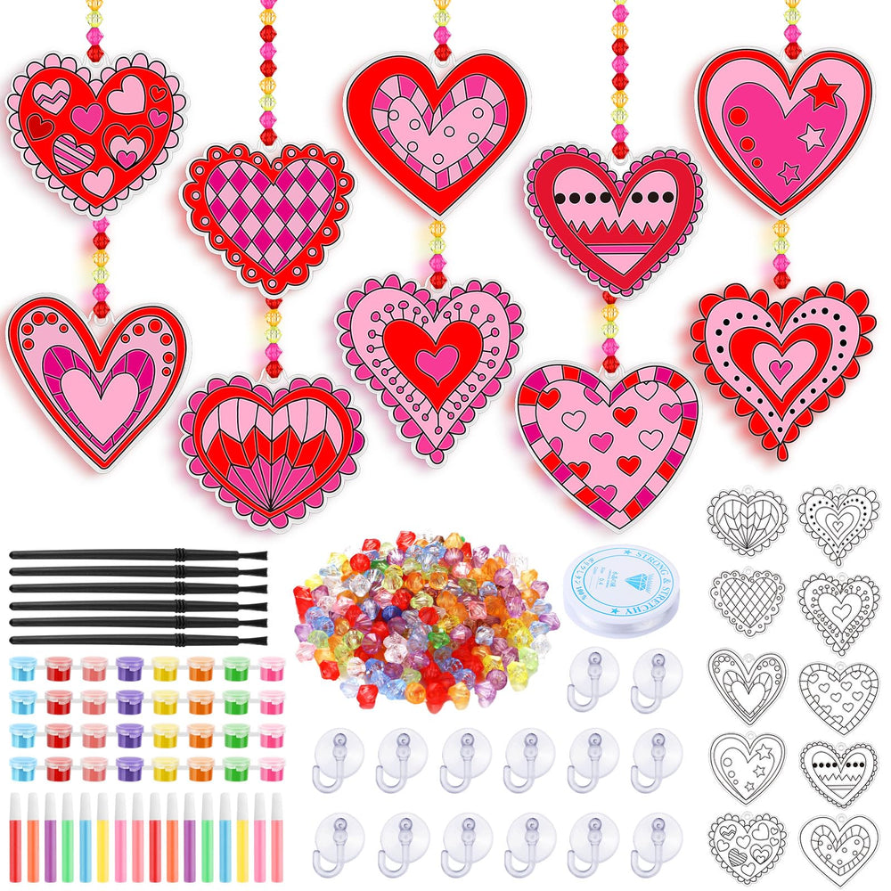 Sonwyoung valentines heart suncatchers kit glows in sunlight, ideal for family crafting.