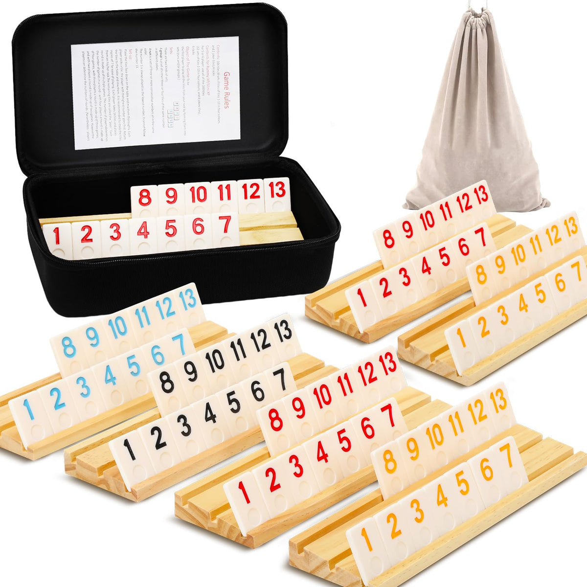 Soopotay upgraded rummy tiles show vibrant colors for family play and strategy.