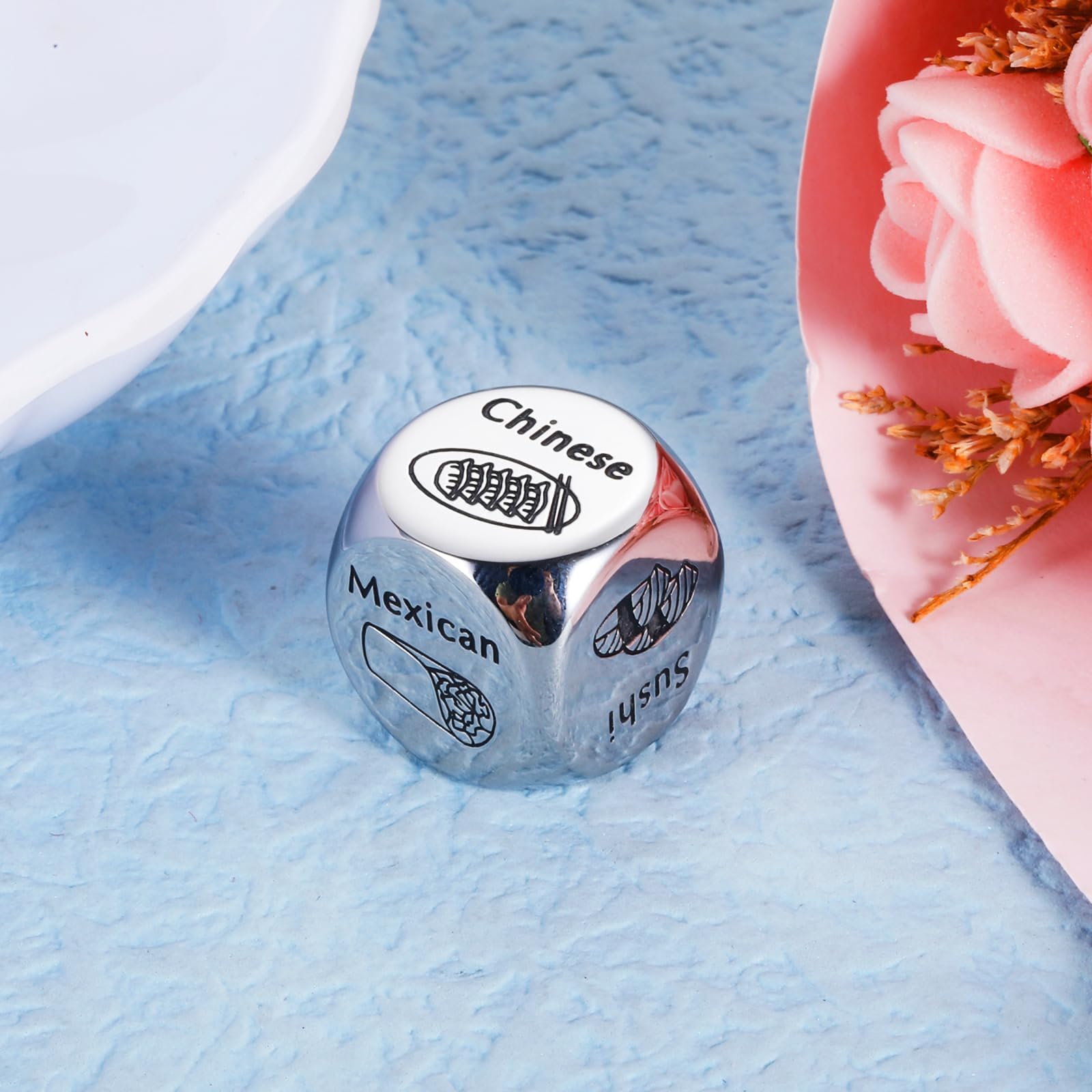 Sophauteem engraved steel dice ready for gifting