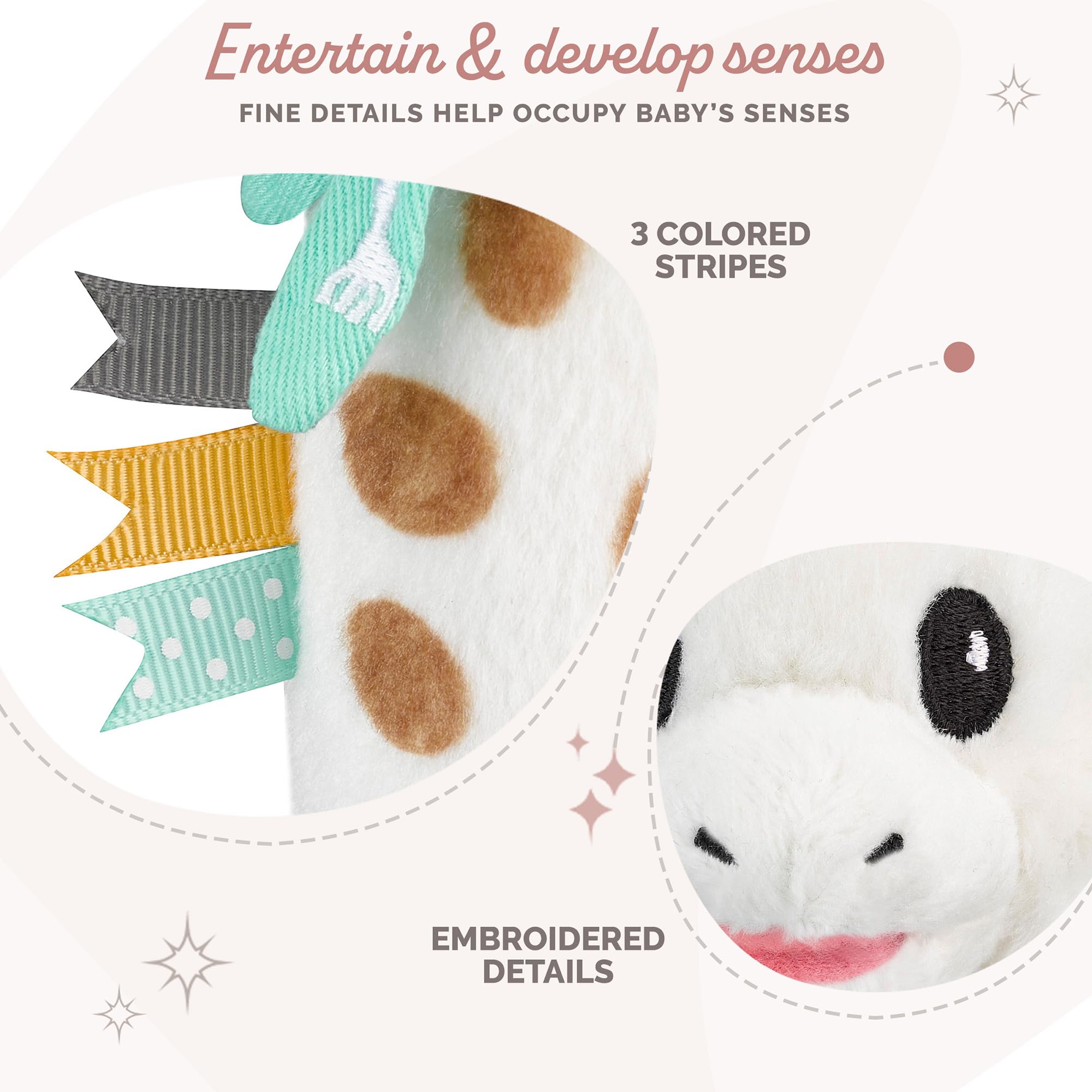 Sophie la girafe Sweetie Pouet Rattle body squeeze close-up, soft touch for easy grasp