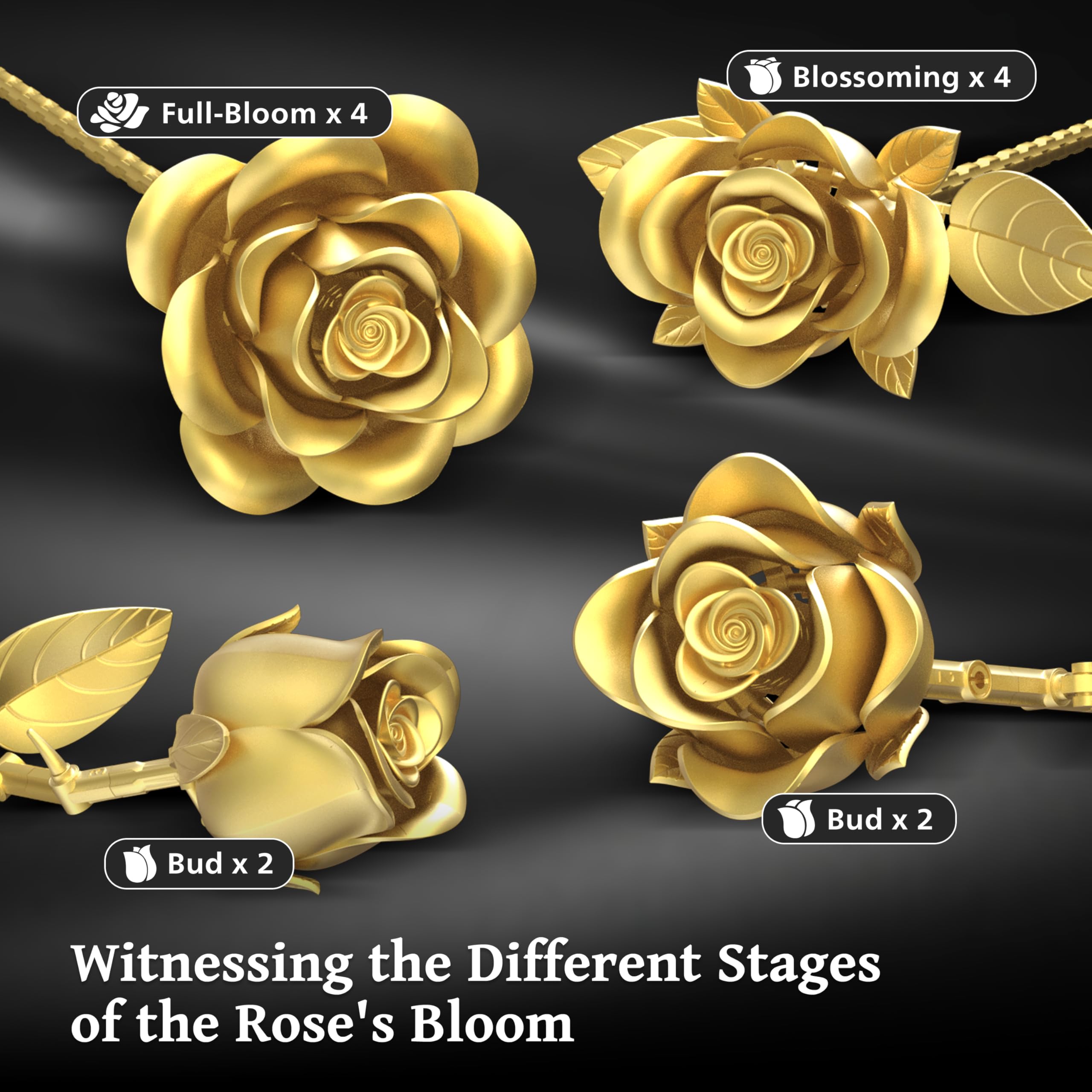 Sopu metallic gold roses set compatible with Lego flower building blocks