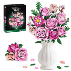 Sopu pink rose bouquet building set shows detailed blooms for lasting home decor
