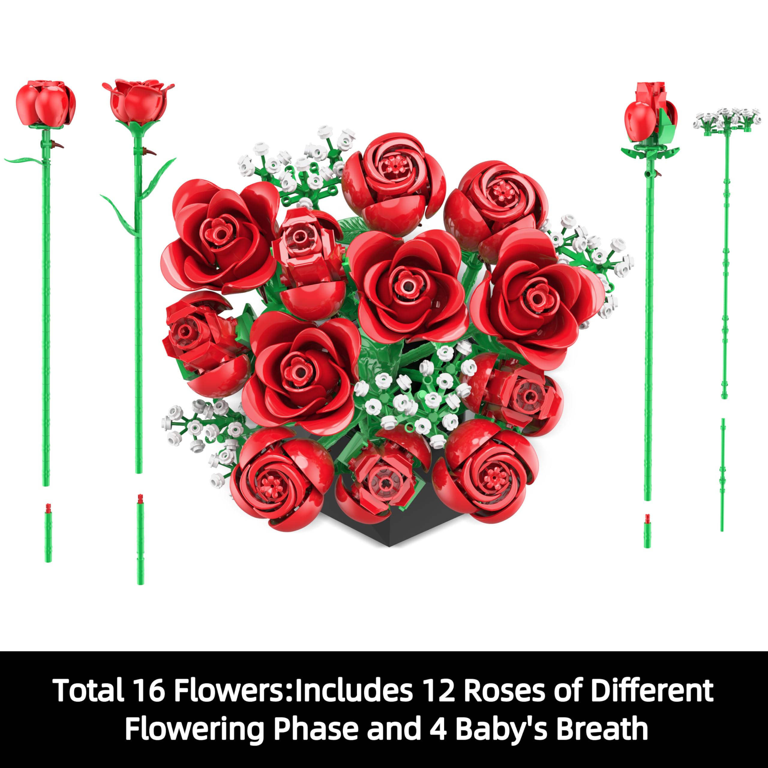 Sopu red rose blooms at varied stages for lifelike display