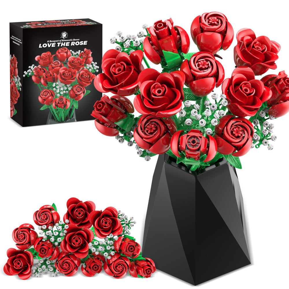 Sopu red rose bouquet building set pieces for versatile decor