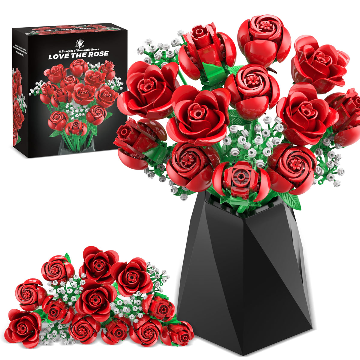 Sopu red rose bouquet building set pieces for versatile decor