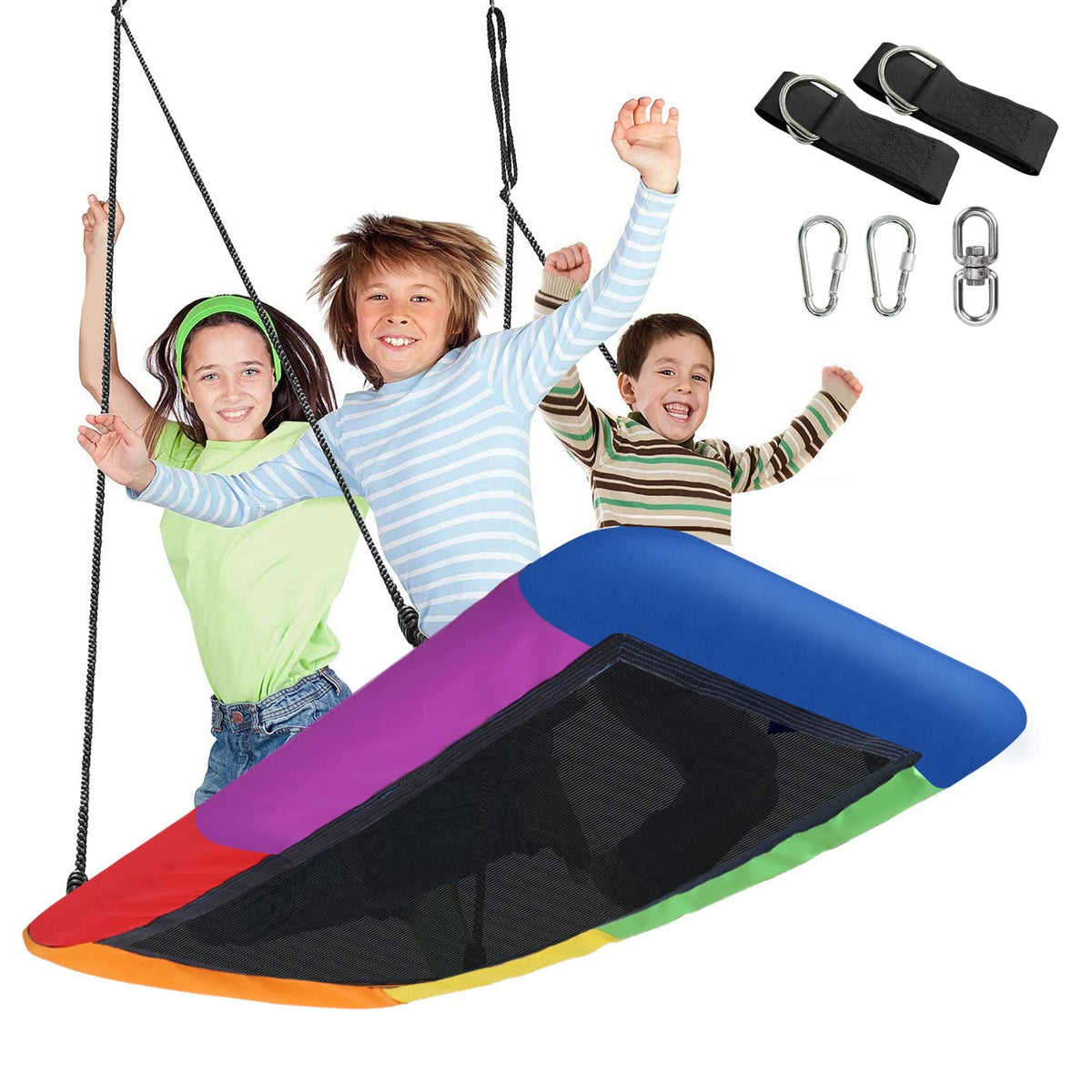 Sorbus 60-inch saucer swing with rainbow frame for shared outdoor play.