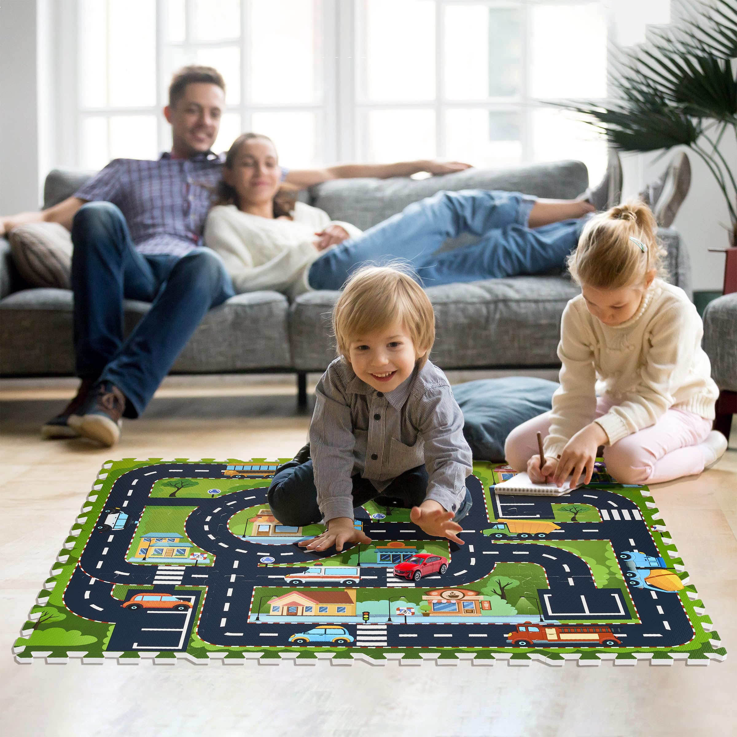 Sorbus cityscape design boosts visual exploration while kids crawl and imagine journeys.