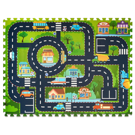 Sorbus foam playmat city road tiles for safe, cushioned baby playtime and toy car fun.