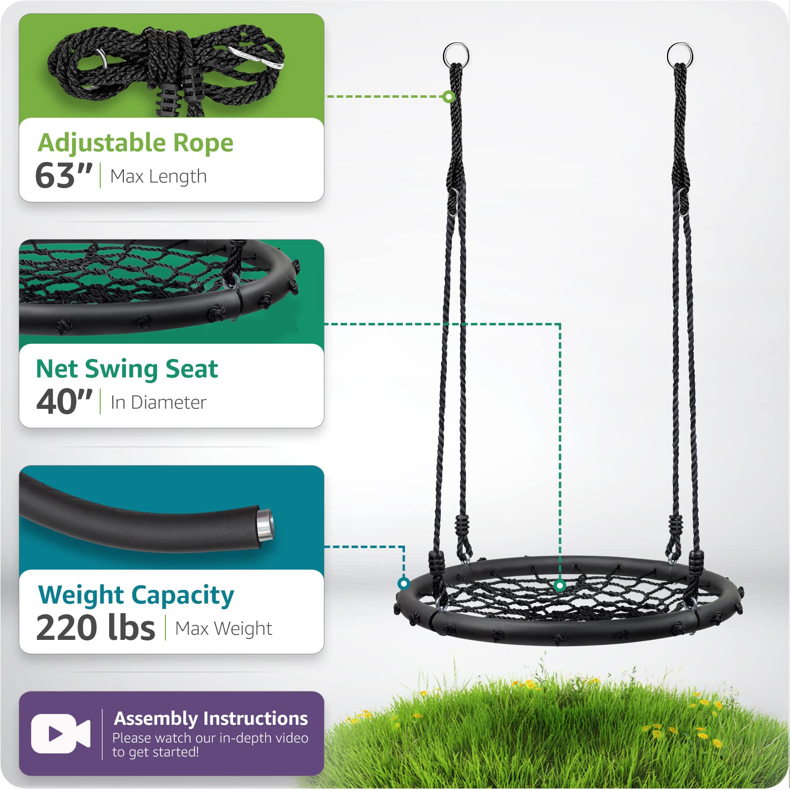 Installation guide image for Sorbus Saucer Tree Swing with mounting steps.