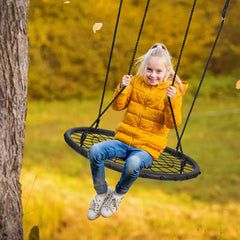 Package contents for Sorbus Saucer Tree Swing with mounting hardware for quick setup.