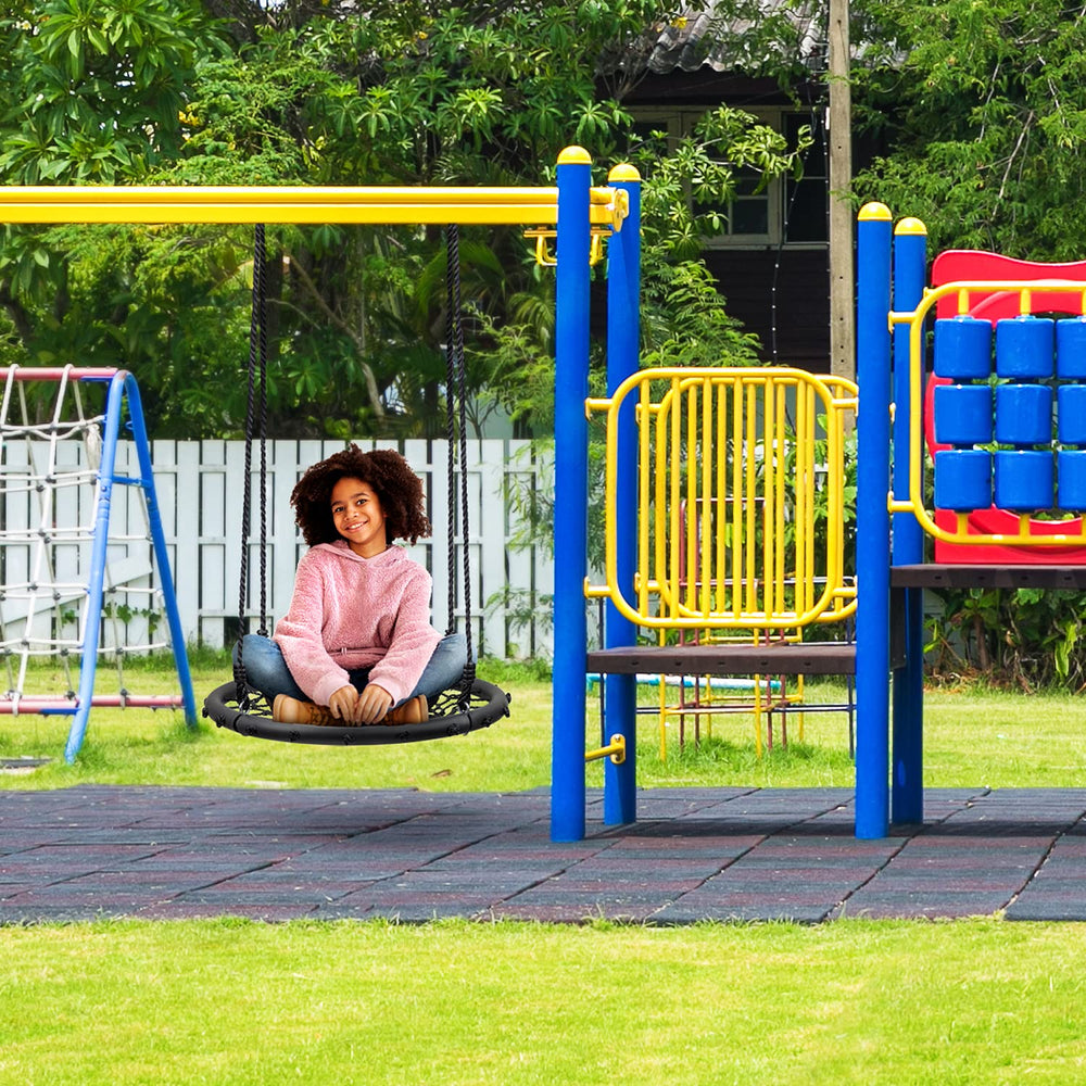 Sorbus saucer tree swing steel frame supports durable outdoor play.