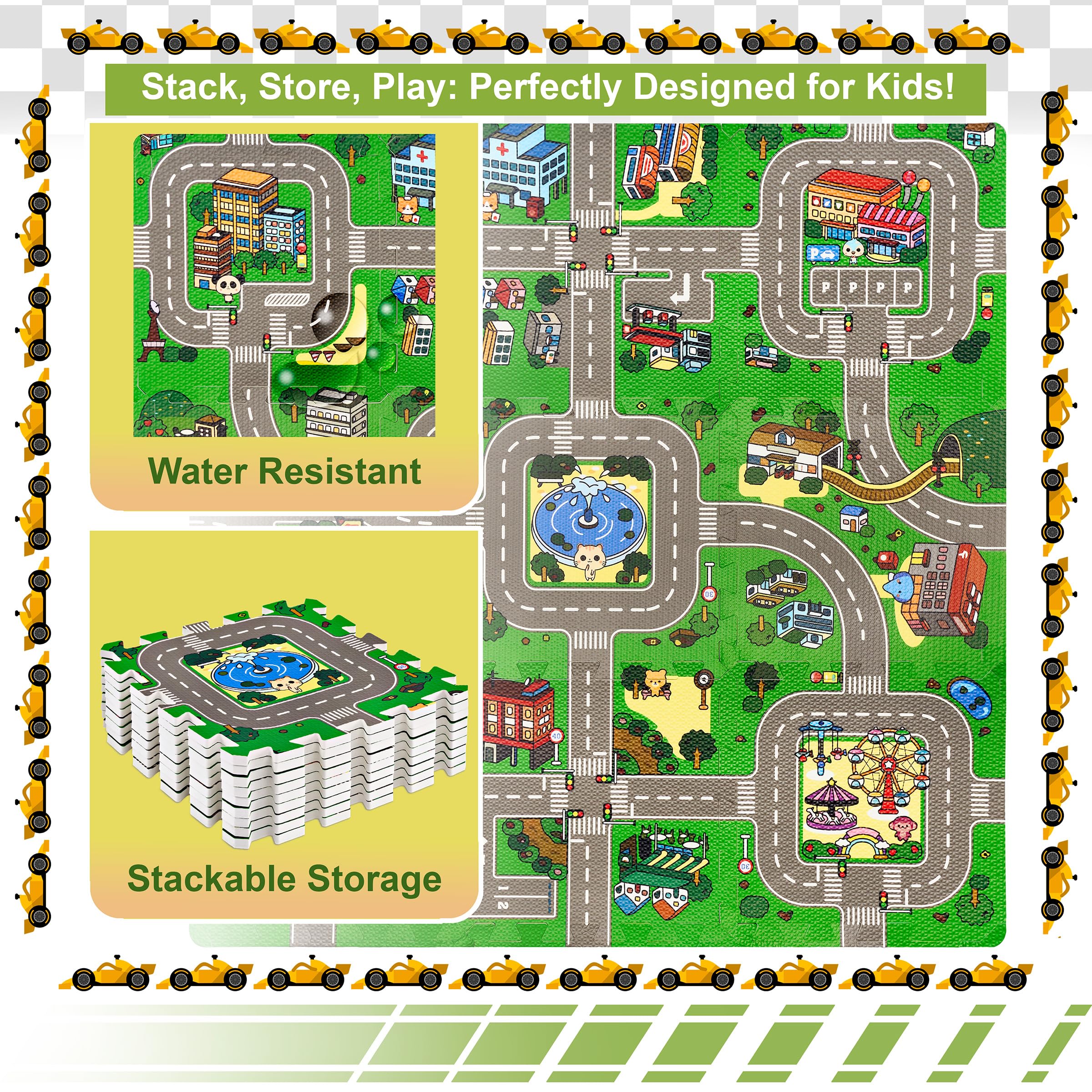Sorbus Traffic Play Mat City Buildings and Trees—vibrant visuals spark storytelling