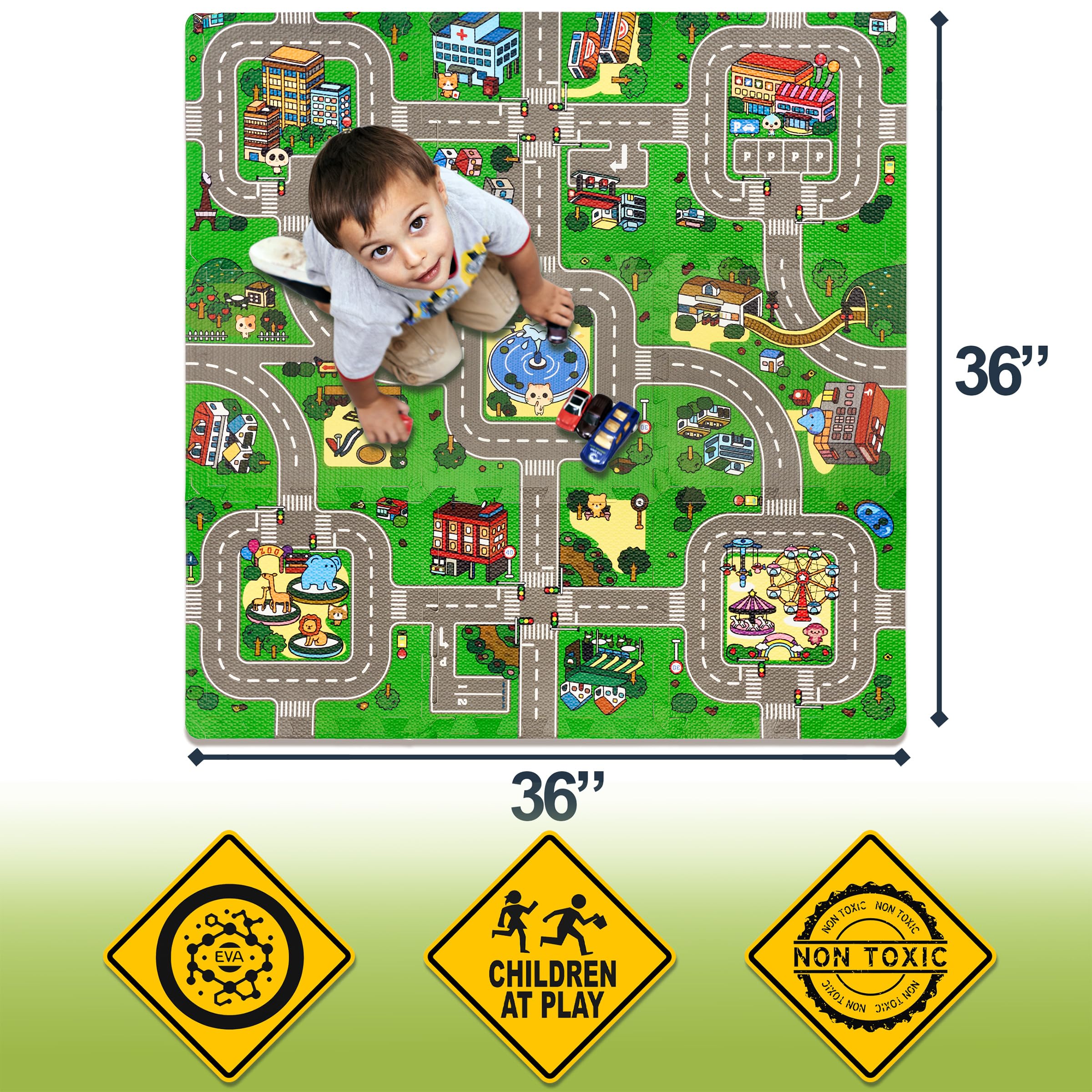 Sorbus Traffic Play Mat Puzzle Tiles—interlocking design for quick setup and storage
