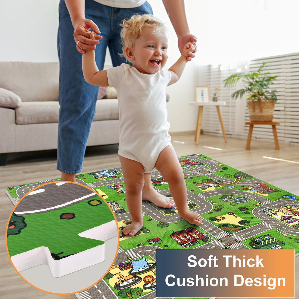 Sorbus Traffic Play Mat Toddler Use—soft cushion supports floor time