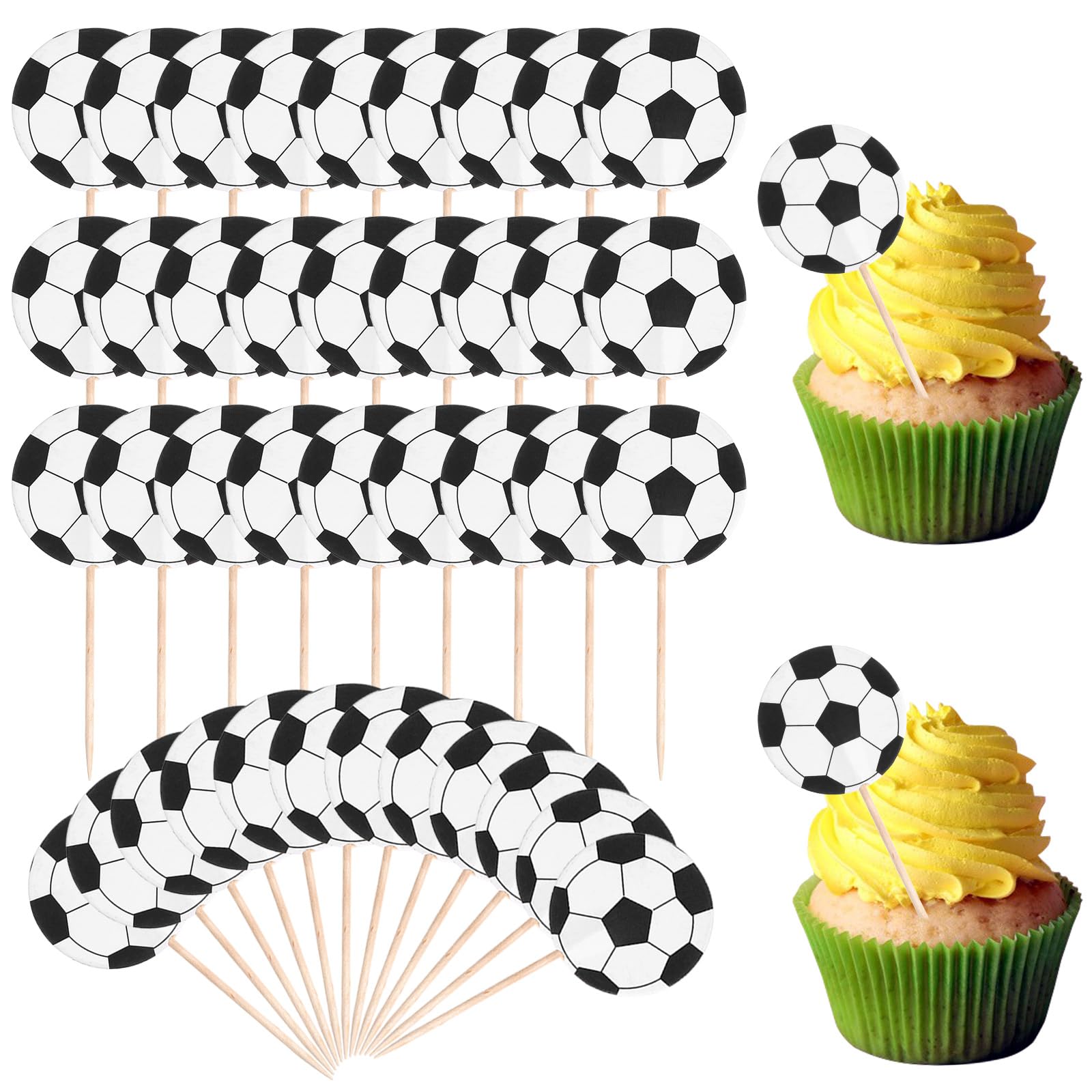 Sorcristy soccer ball cupcake topper adds a sporty vibe to party desserts.