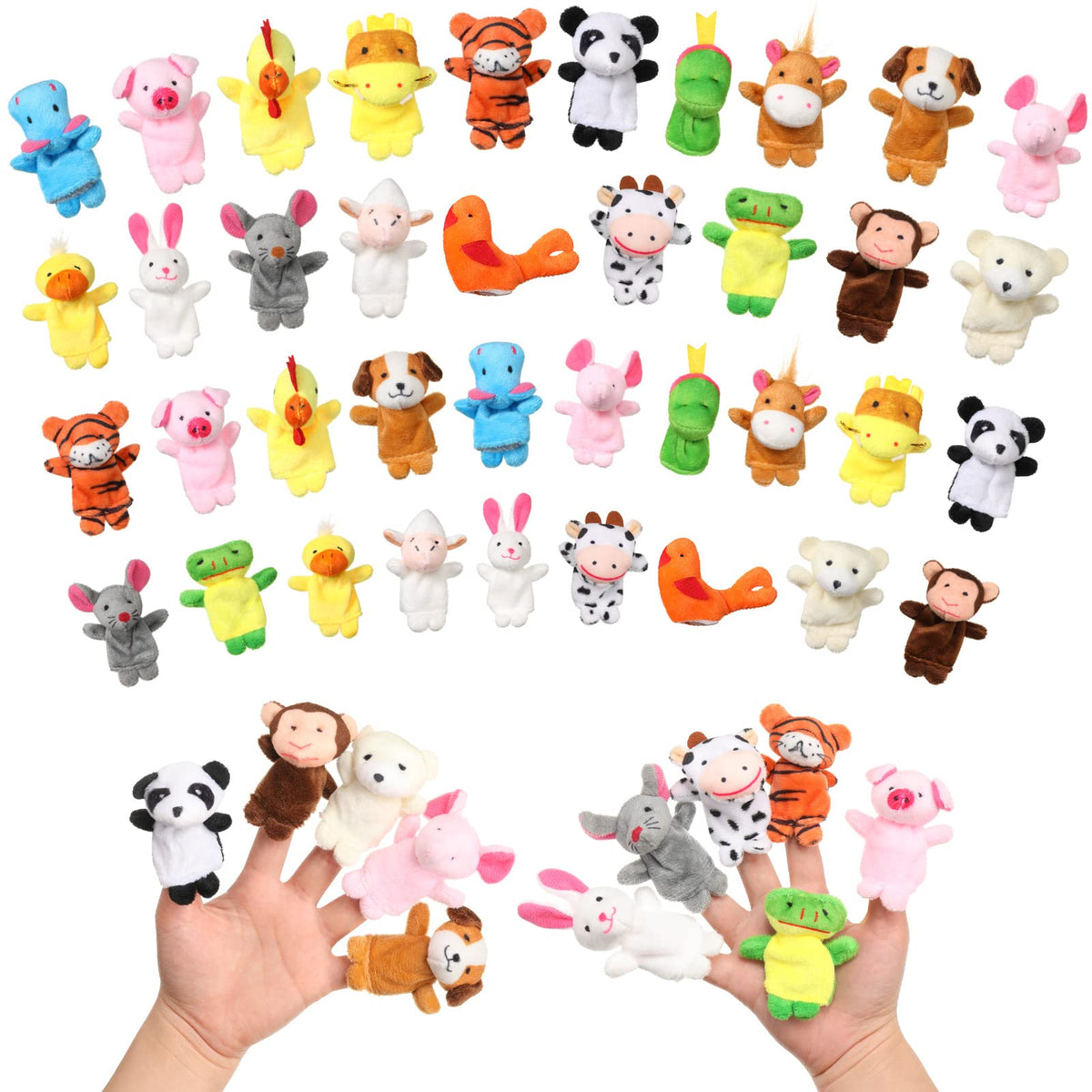 Sosation 60-pcs finger puppets set displayed for storytelling and imaginative play