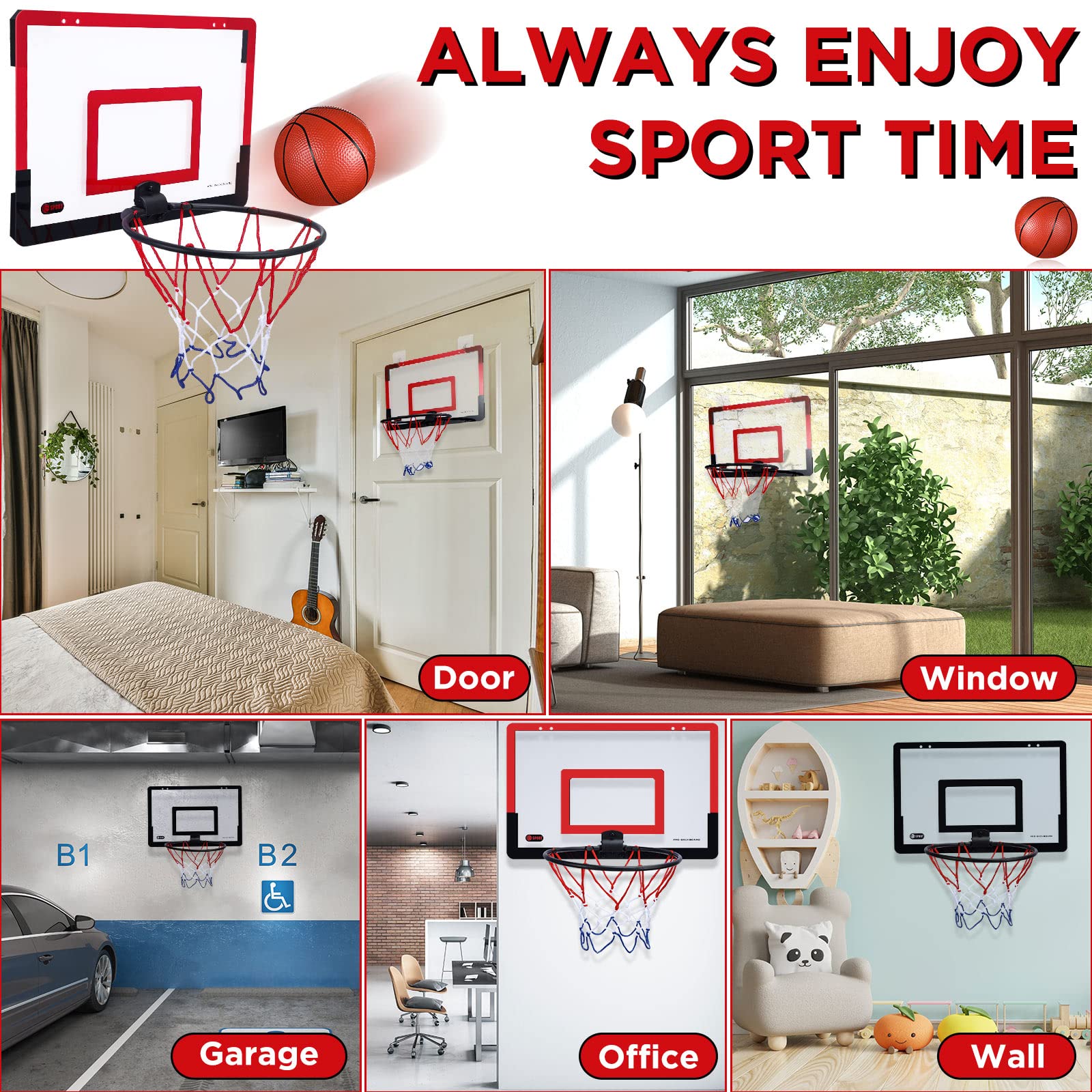 Sosation door-mount hoop protects walls with no drilling.