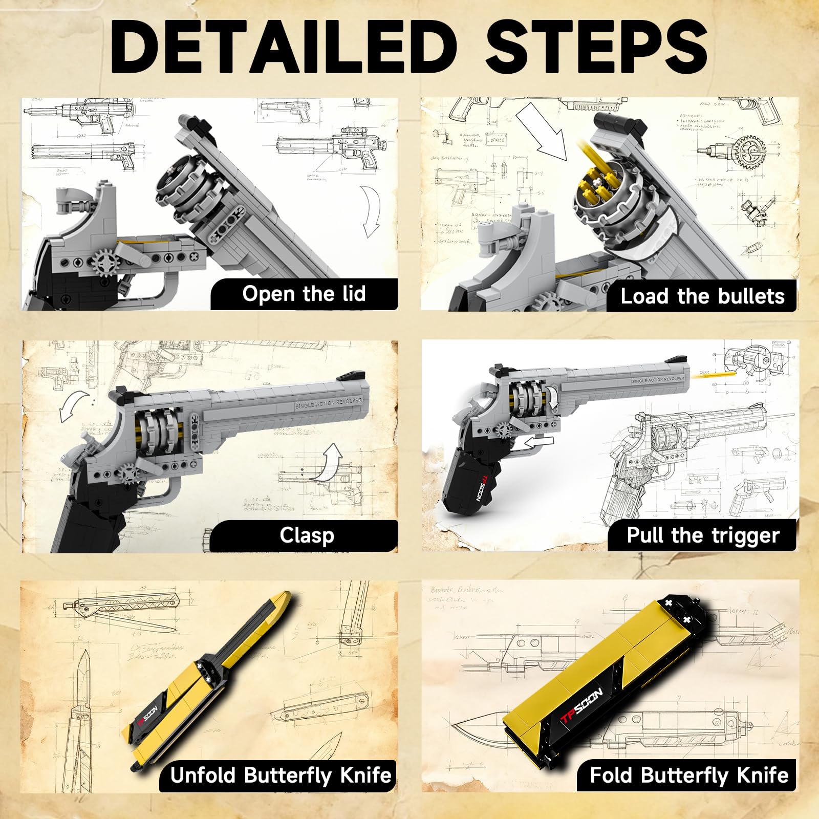 Sosuy Building Block Gun movable slide highlights action for immersive play.