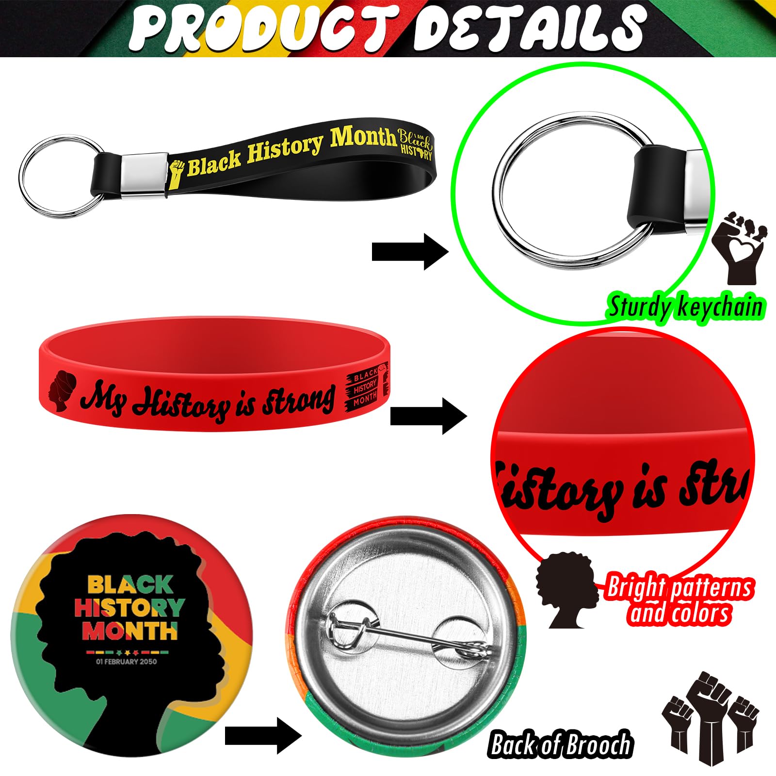 Sotiff Black History Month button pins on clothing for a festive look.