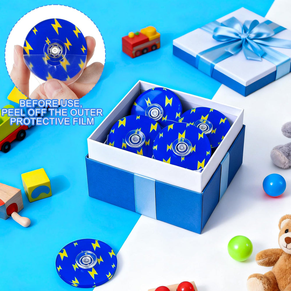 Party prizes feature Sotiff blue-golden lightning spinners.