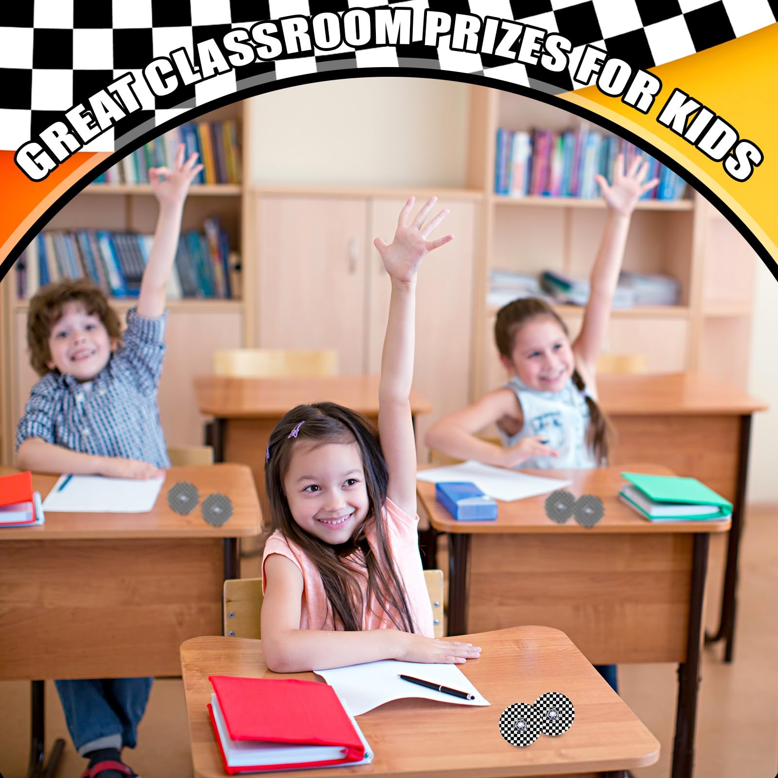 Sotiff checkered flag spinner adds racing flair to prizes and games.