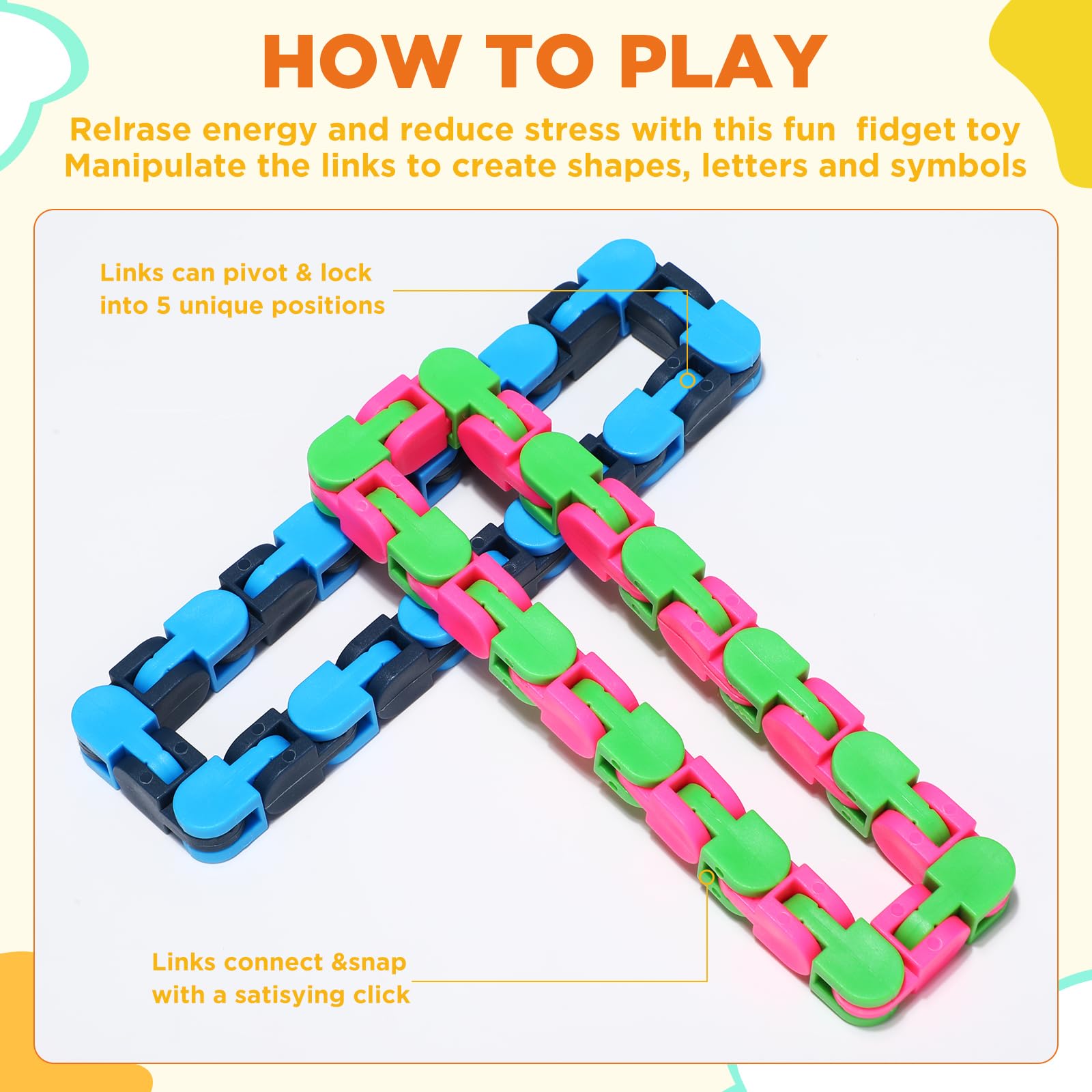 Sotiff colorful links offer tactile feedback during play sessions.