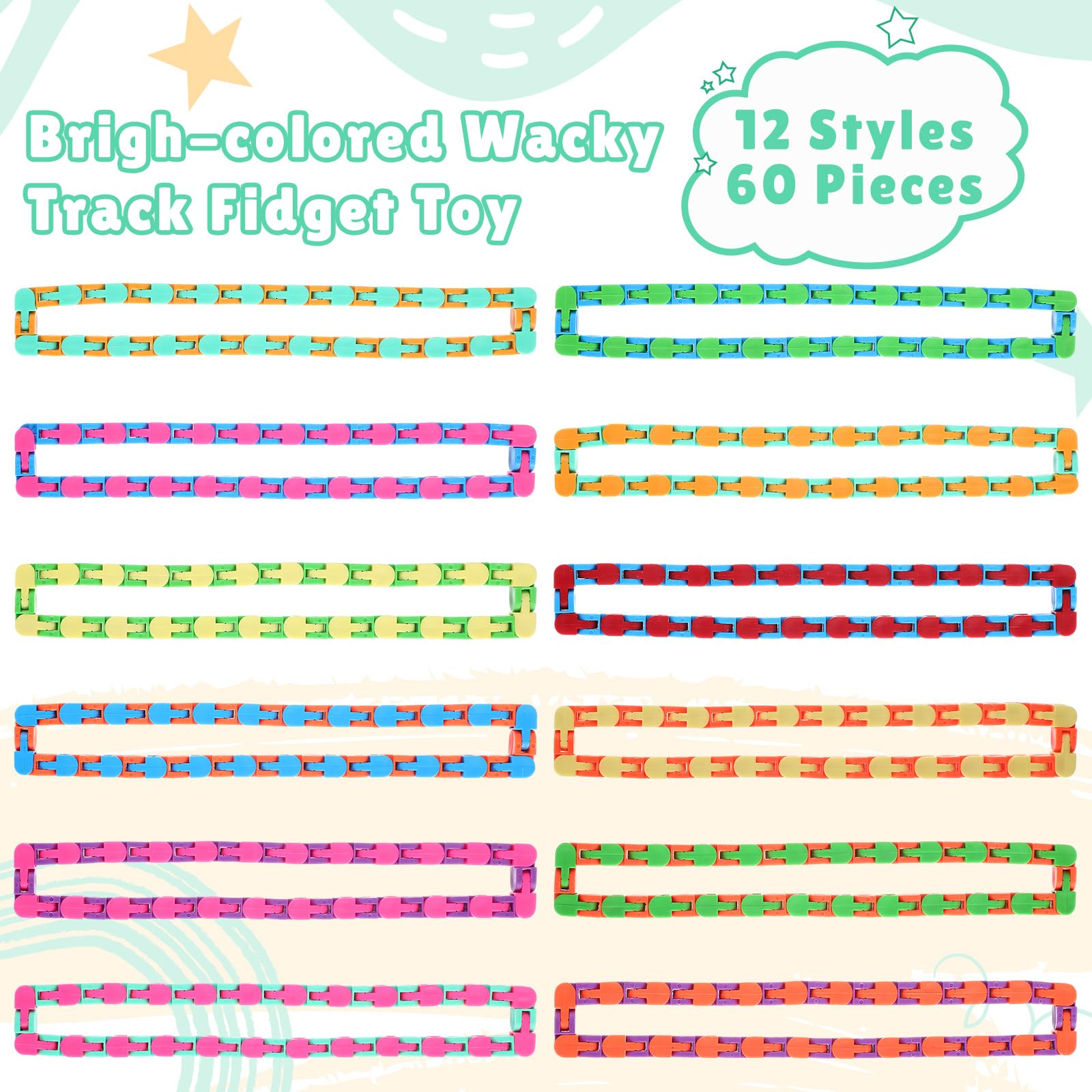 Sotiff Wacky Tracks color variety: 12 colors enable versatile, playful configurations.