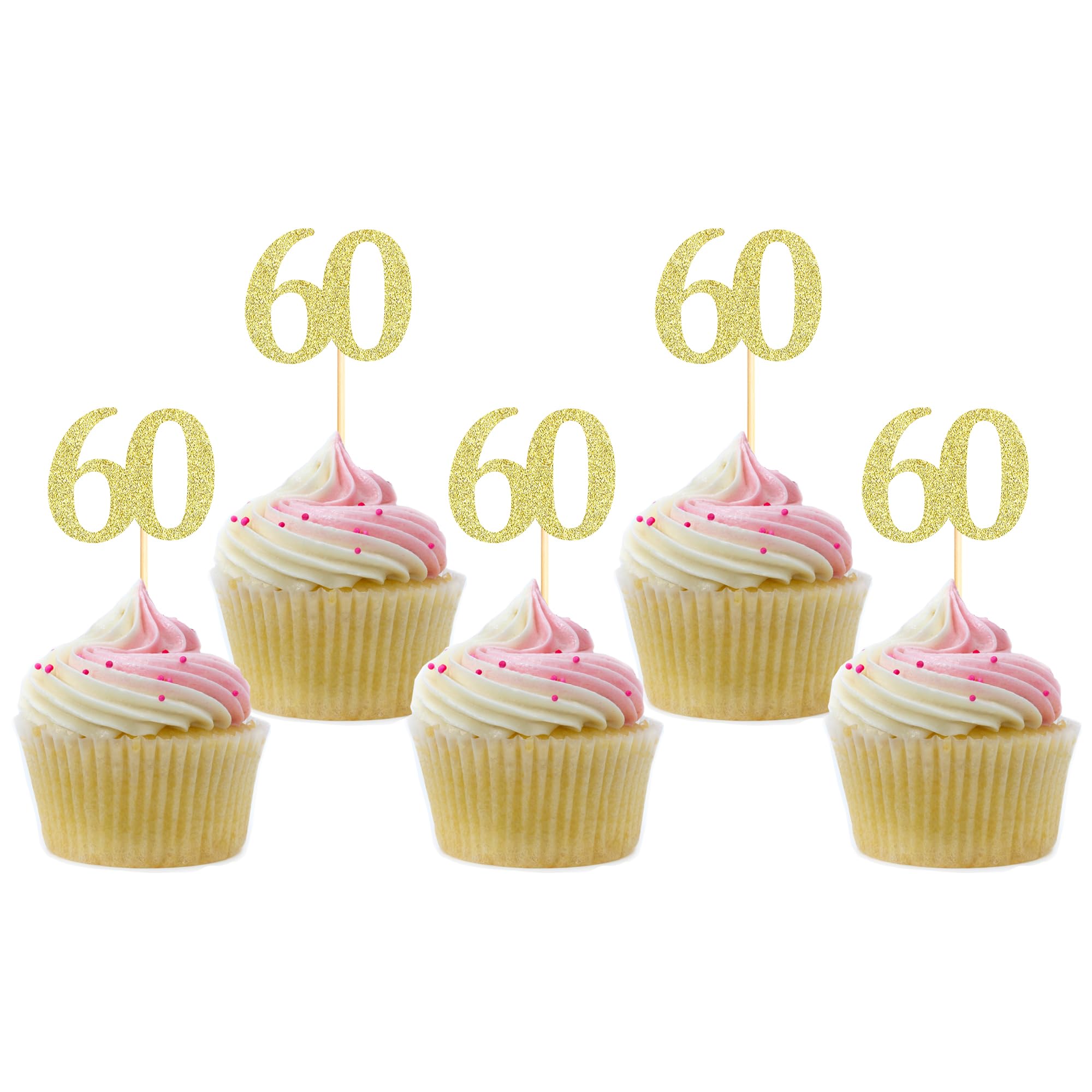 Sotpot gold glitter 60th birthday cupcake topper