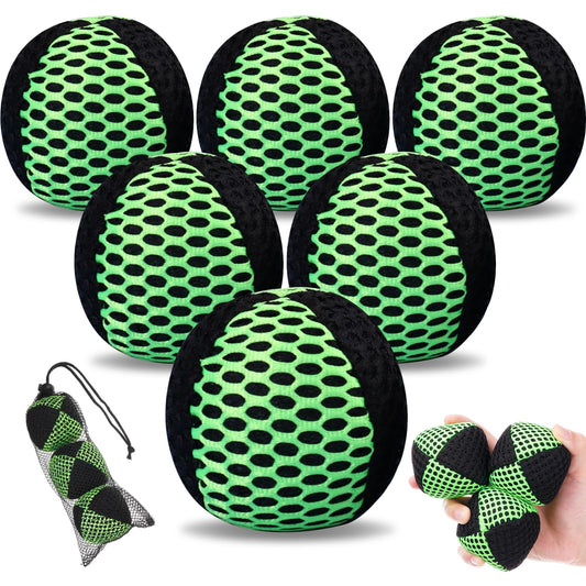 Soulchen 6-pack juggling balls in black and green for beginner-friendly practice.