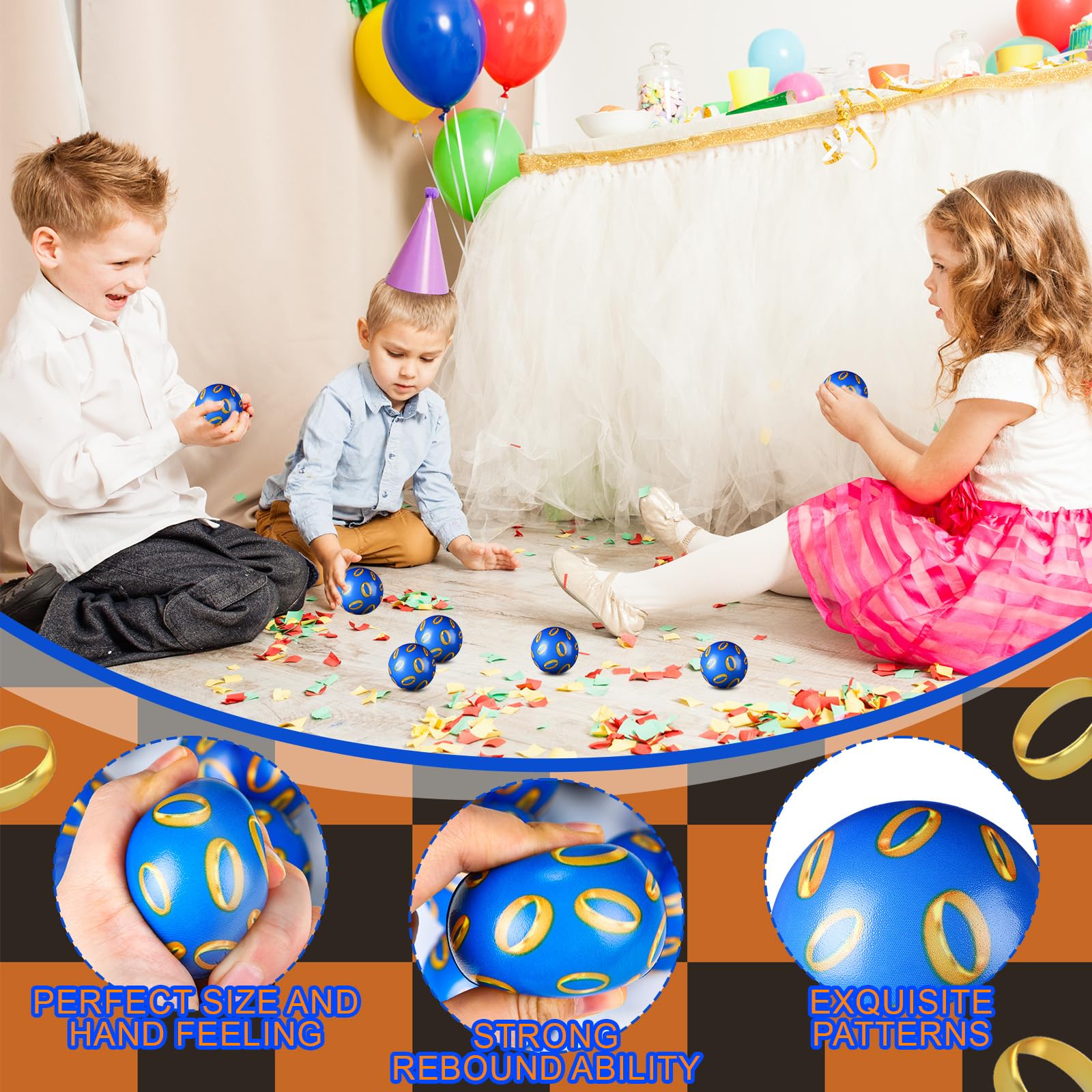 Soulchen blue and golden rings stress ball in hands for focus.