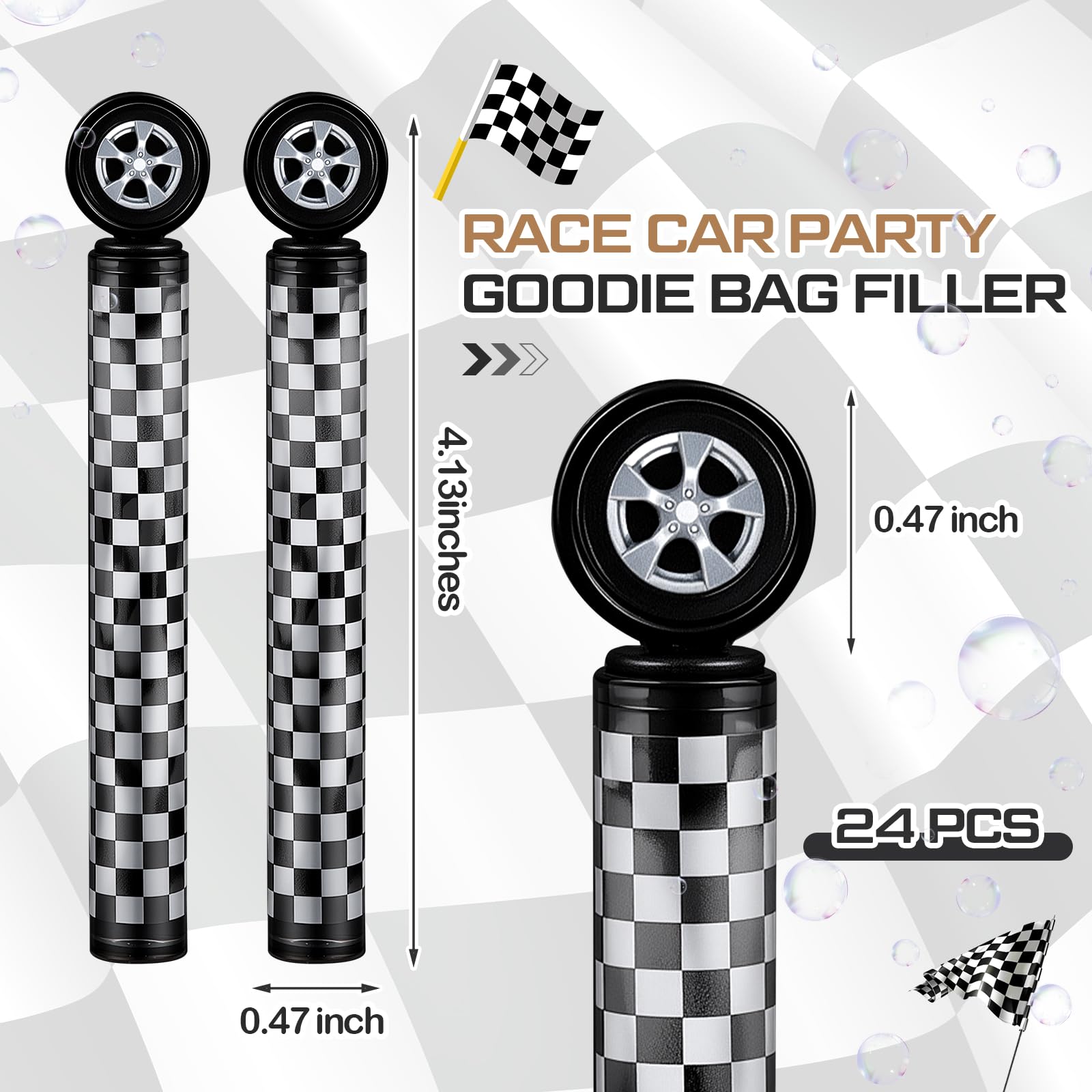 Soulchen checkered bubble wand highlighting wheel design adds sporty appeal.