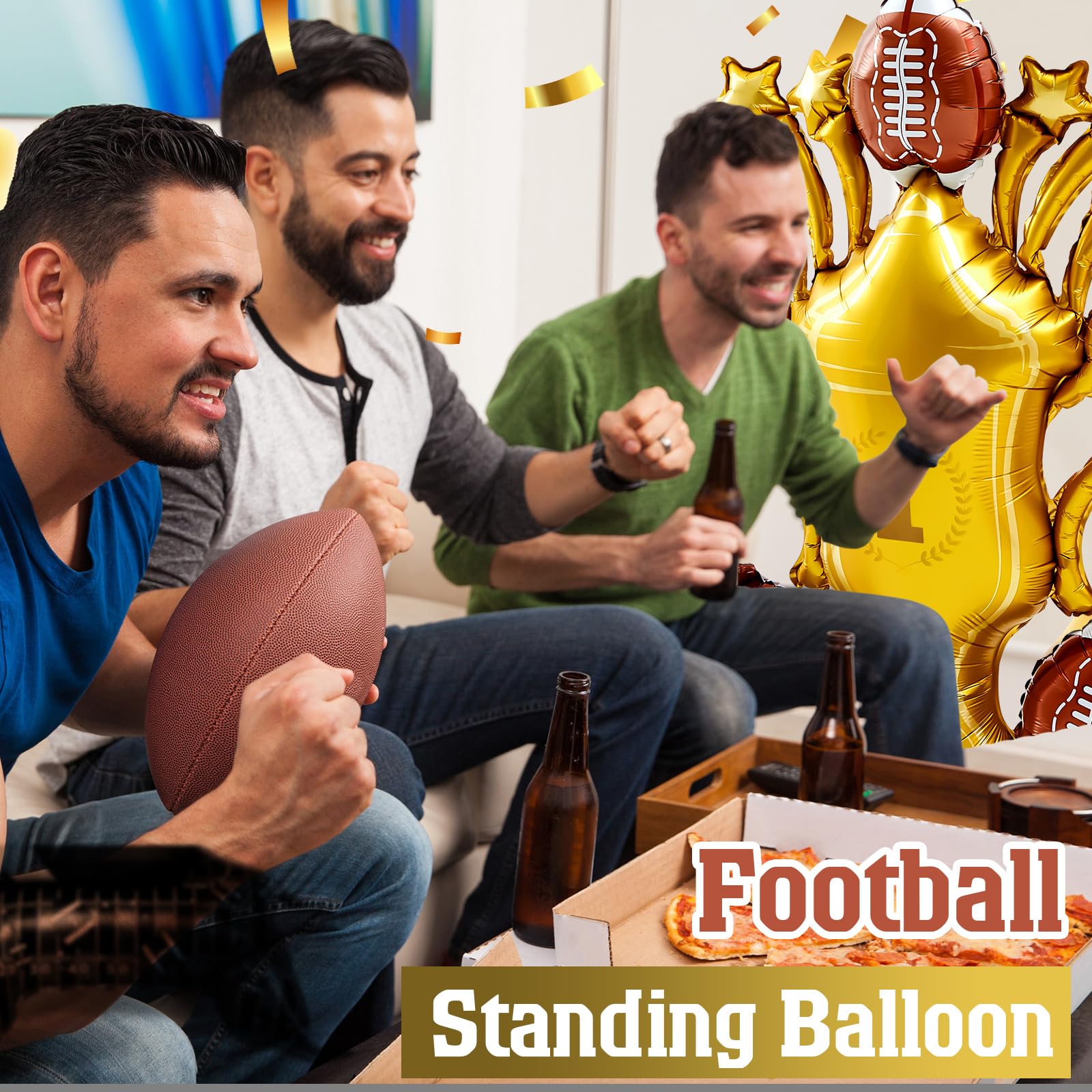 Soulchen trophy-base football balloon enhances stadium-style party displays.