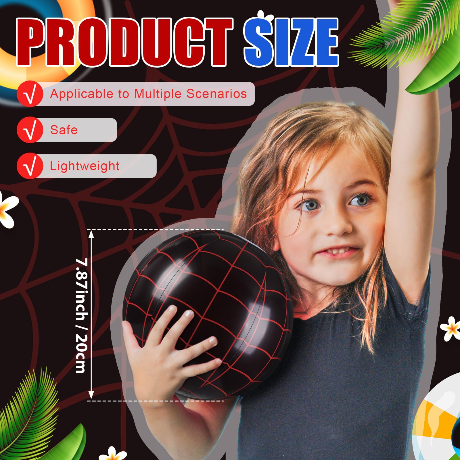 Soulchen inflatable 8in beach ball with black spiderweb pattern for outdoor play.