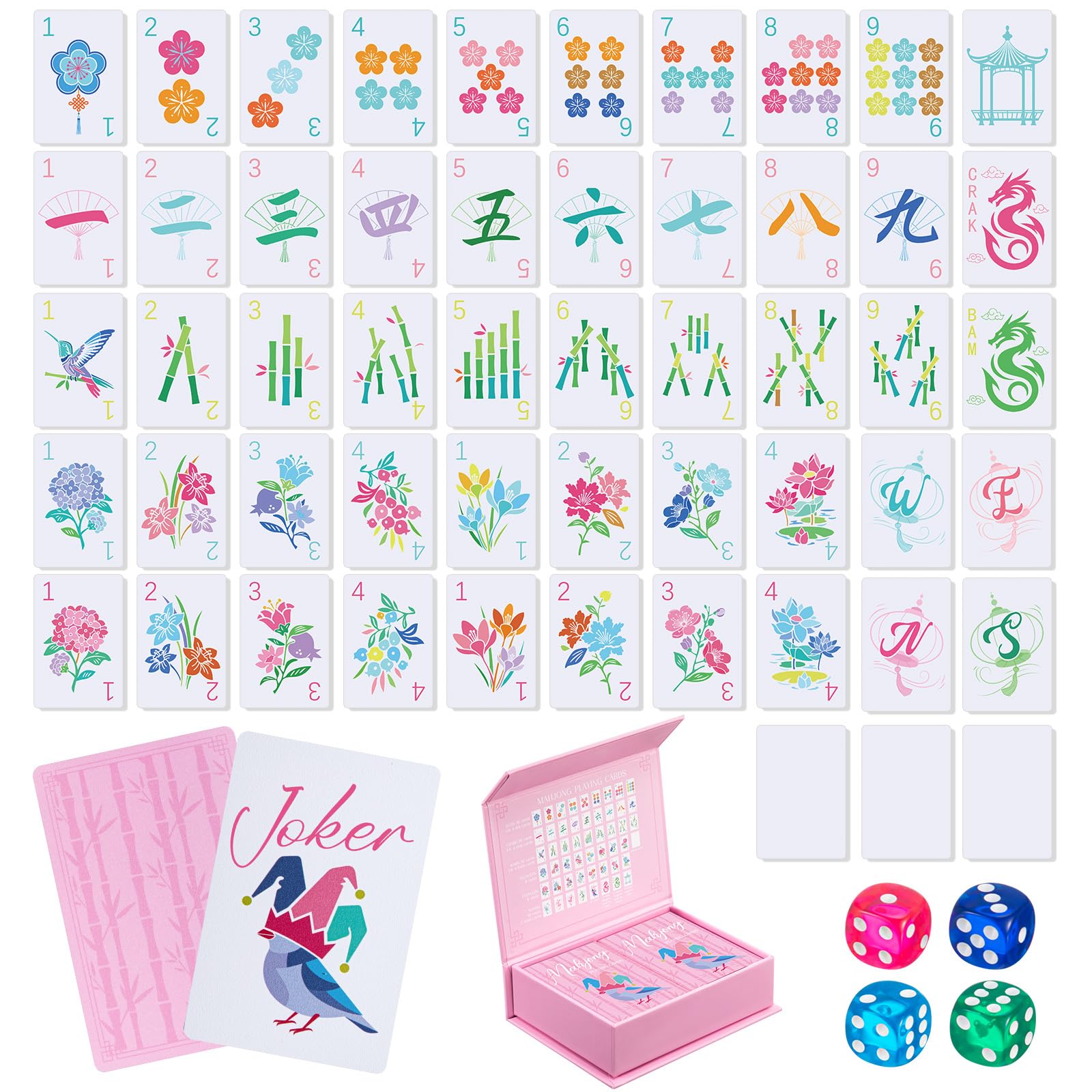 Soulchen mahjong cards with blossom pink pattern, ideal for stylish family game nights.