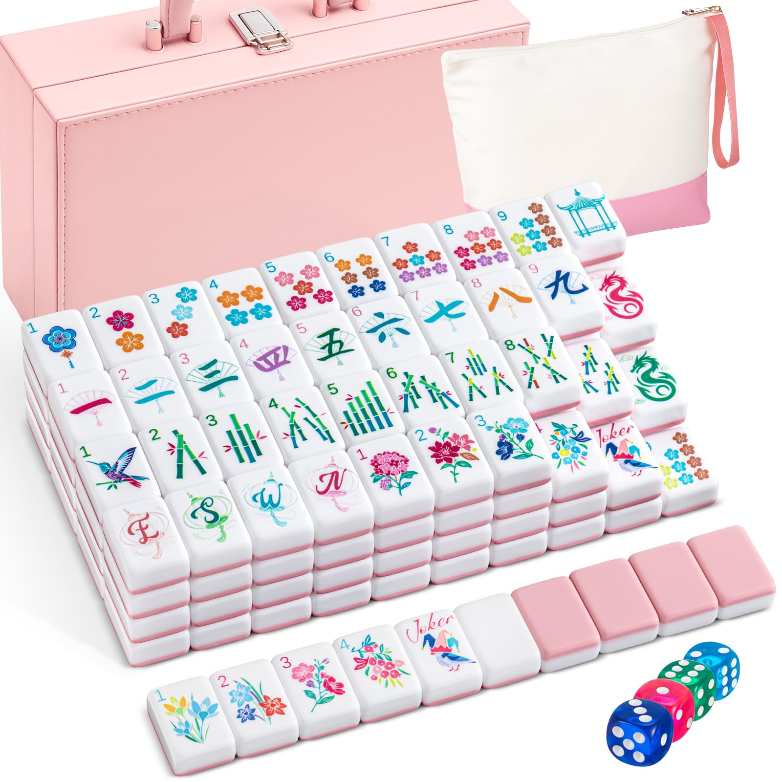 Soulchen pink acrylic Mahjong tiles with glossy backs for smooth gripping.