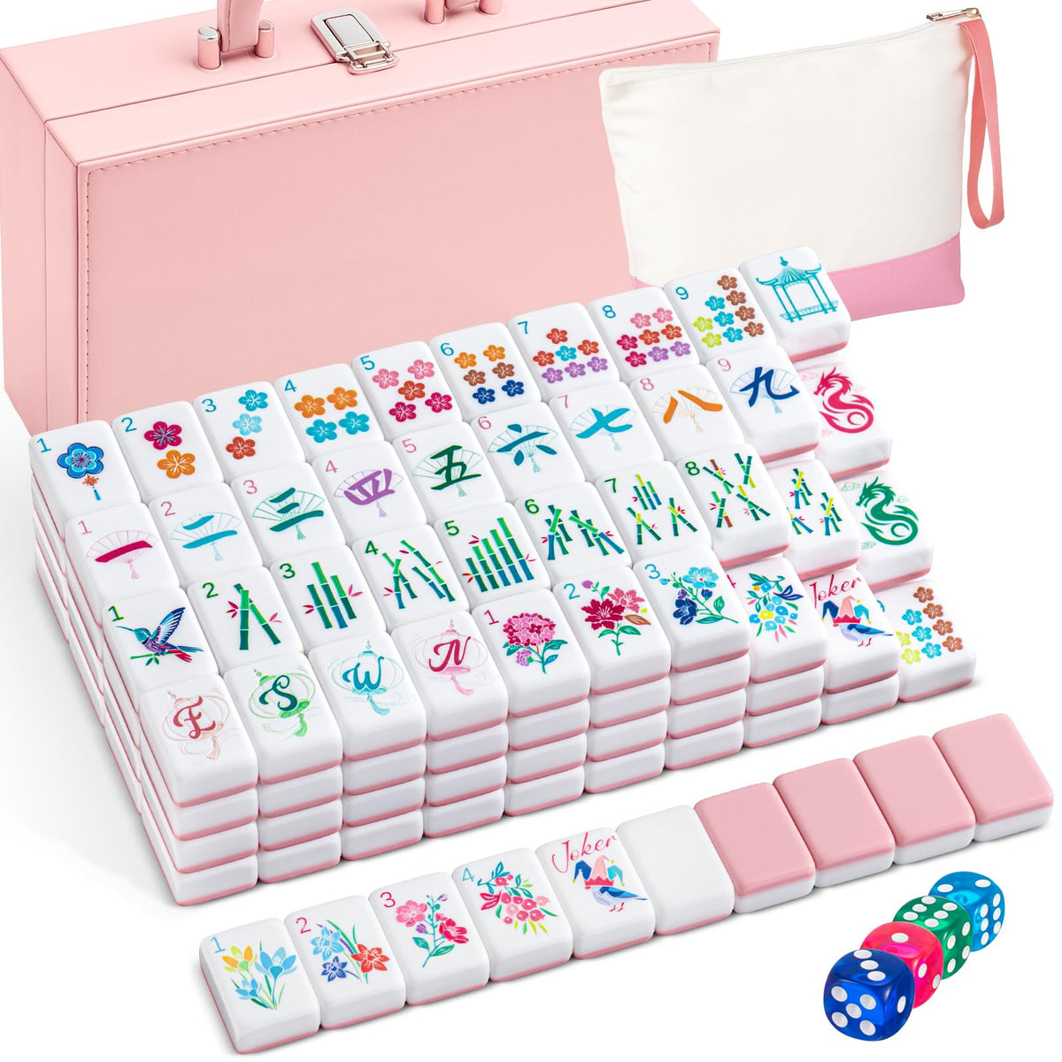 Soulchen pink acrylic Mahjong tiles with glossy backs for smooth gripping.