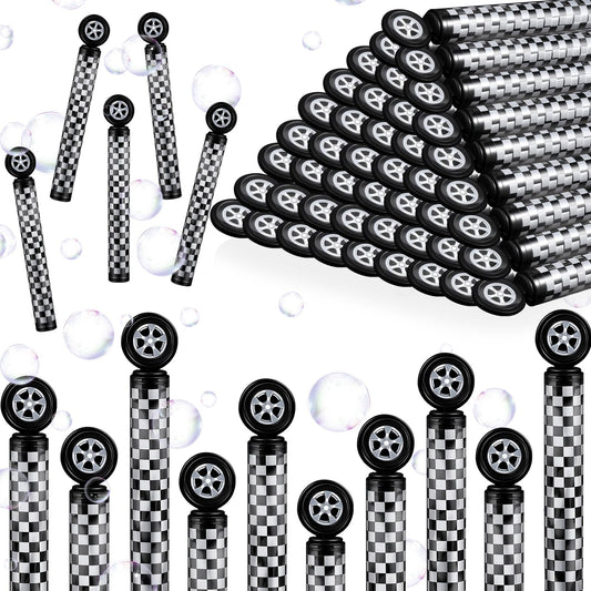 Soulchen race car bubble wand with checkered pattern as a party favor.