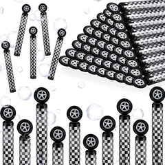 Soulchen race car bubble wand with checkered pattern as a party favor.