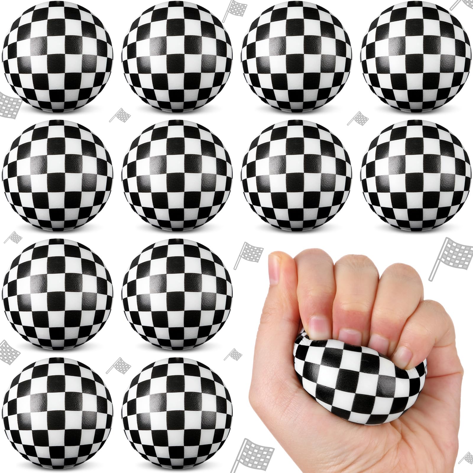 Soulchen race cars stress ball with checkered pattern for party favors and sensory play.