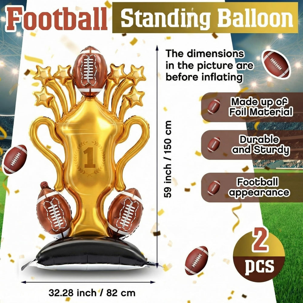 Soulchen self-standing football balloon showcases bold decor for photo backdrops.