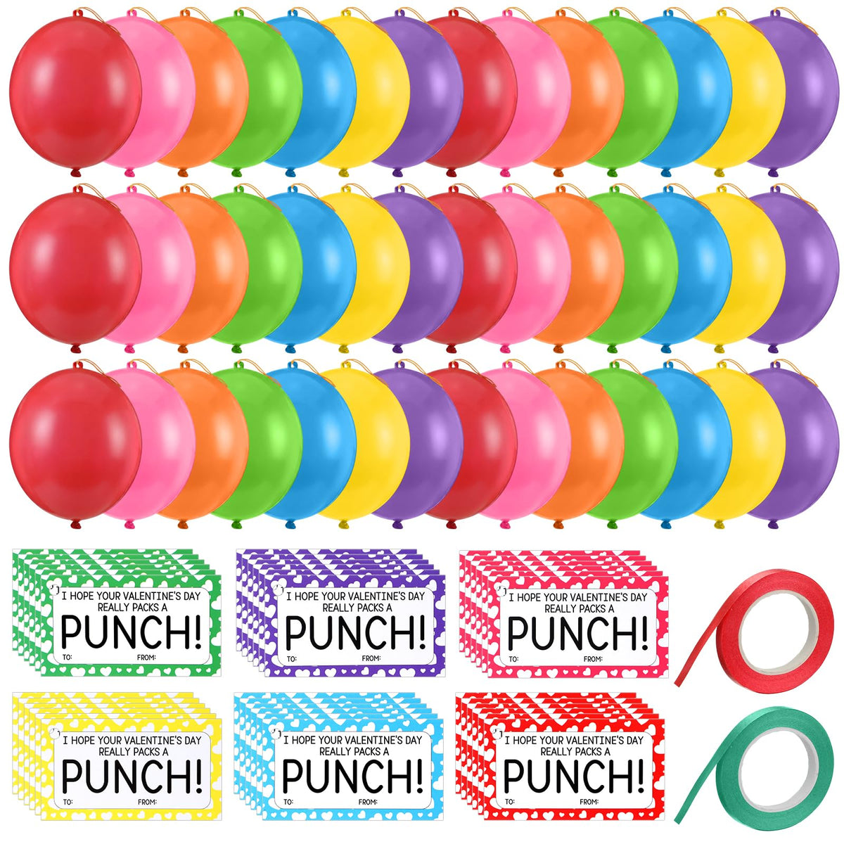 Soulchen valentines punch balloons in neon colors ready for classroom fun